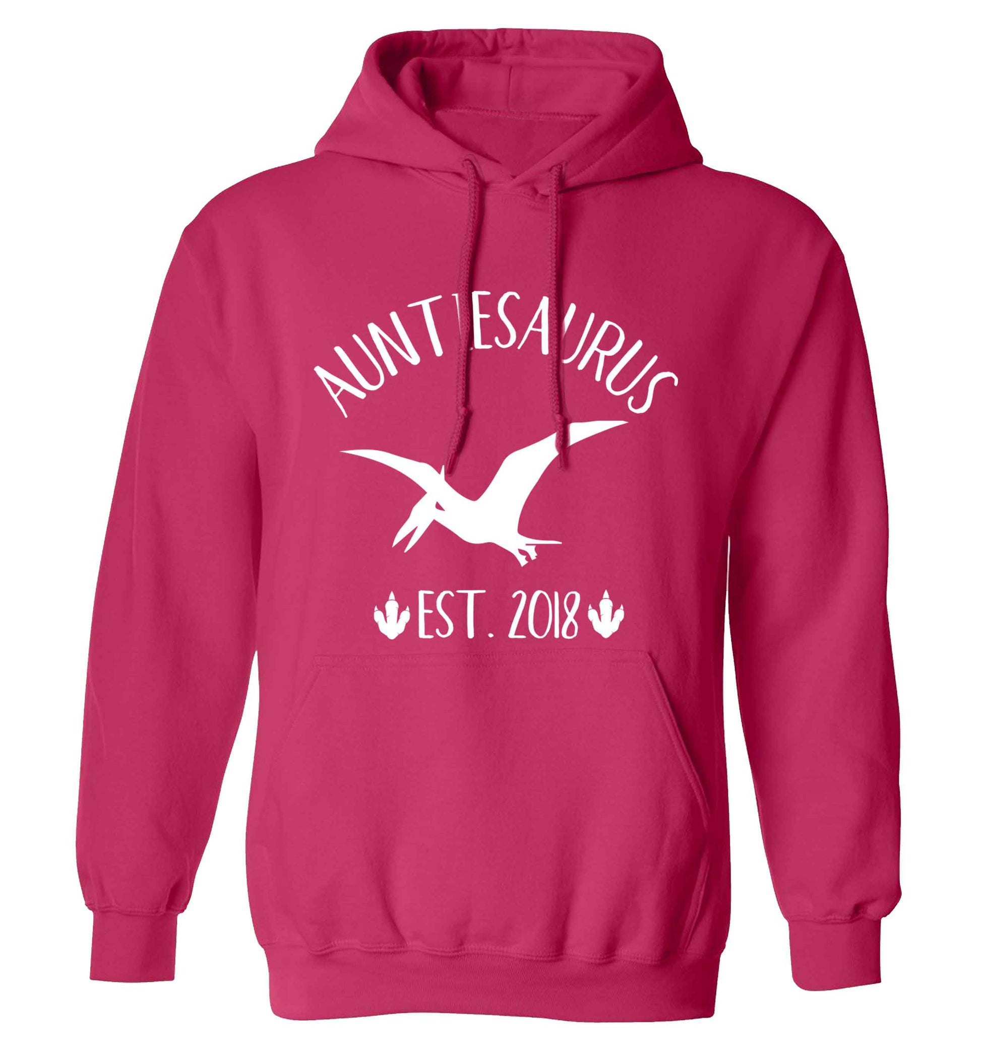Personalised auntiesaurus since (custom date) adults unisex pink hoodie 2XL