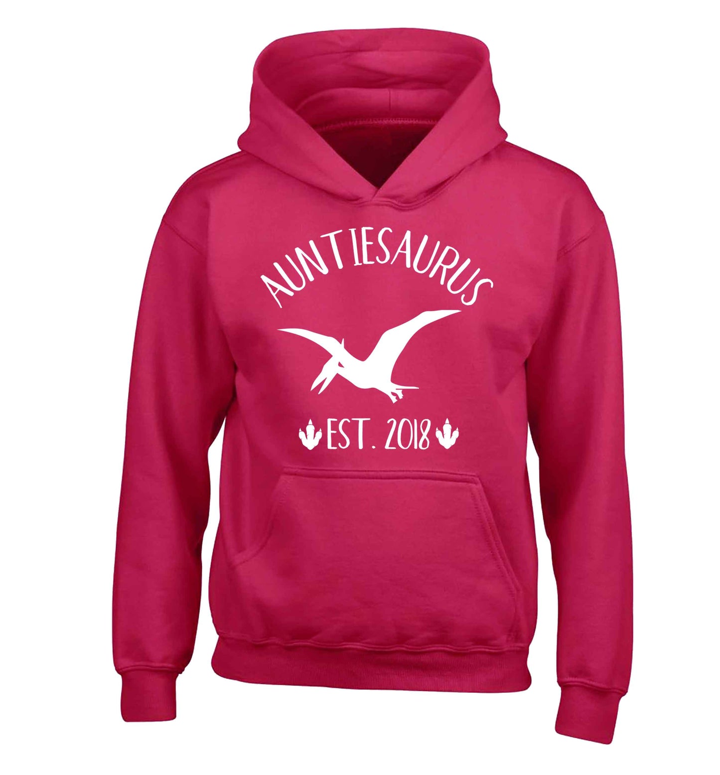 Personalised auntiesaurus since (custom date) children's pink hoodie 12-13 Years
