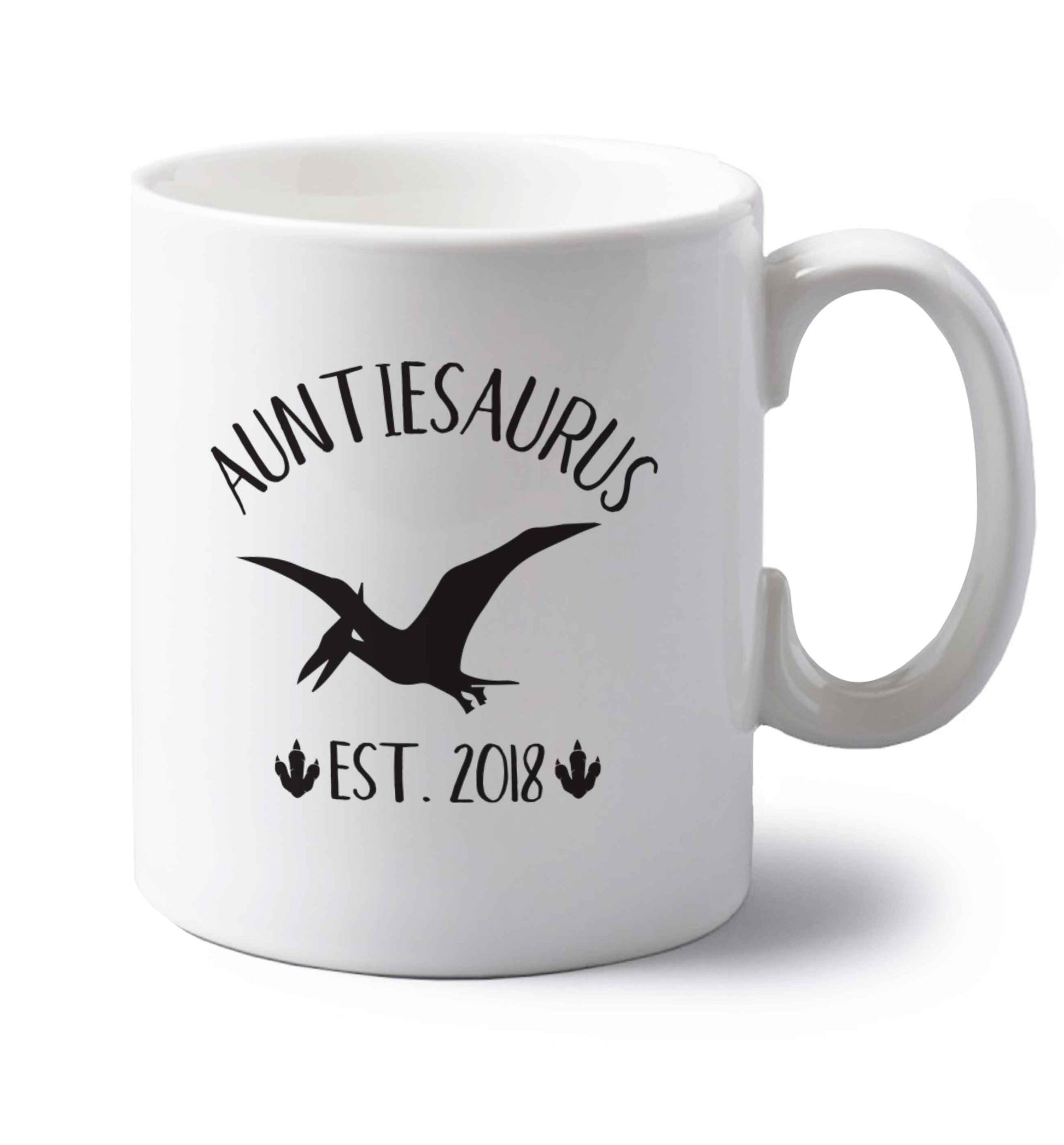 Personalised auntiesaurus since (custom date) left handed white ceramic mug 