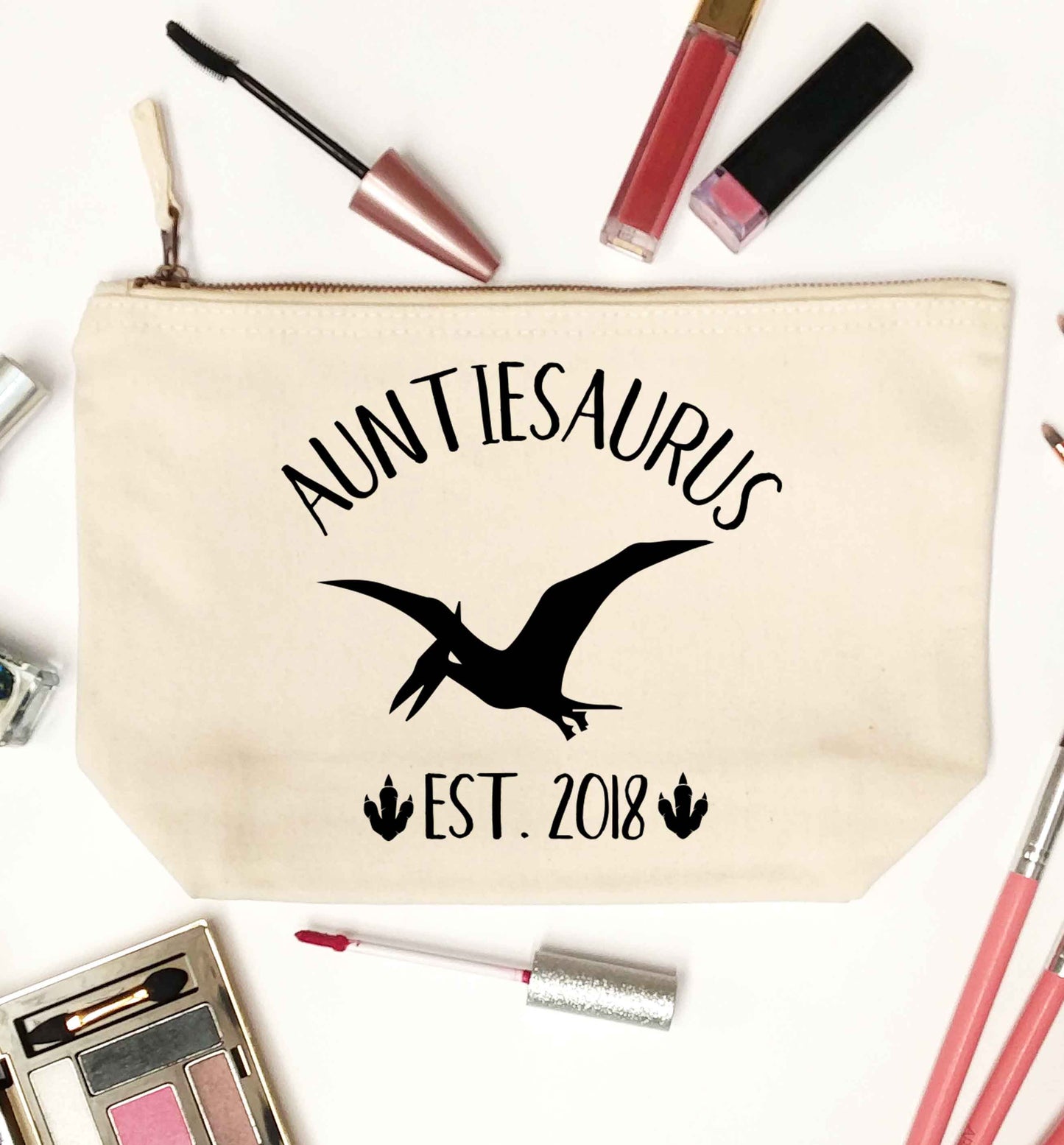 Personalised auntiesaurus since (custom date) natural makeup bag