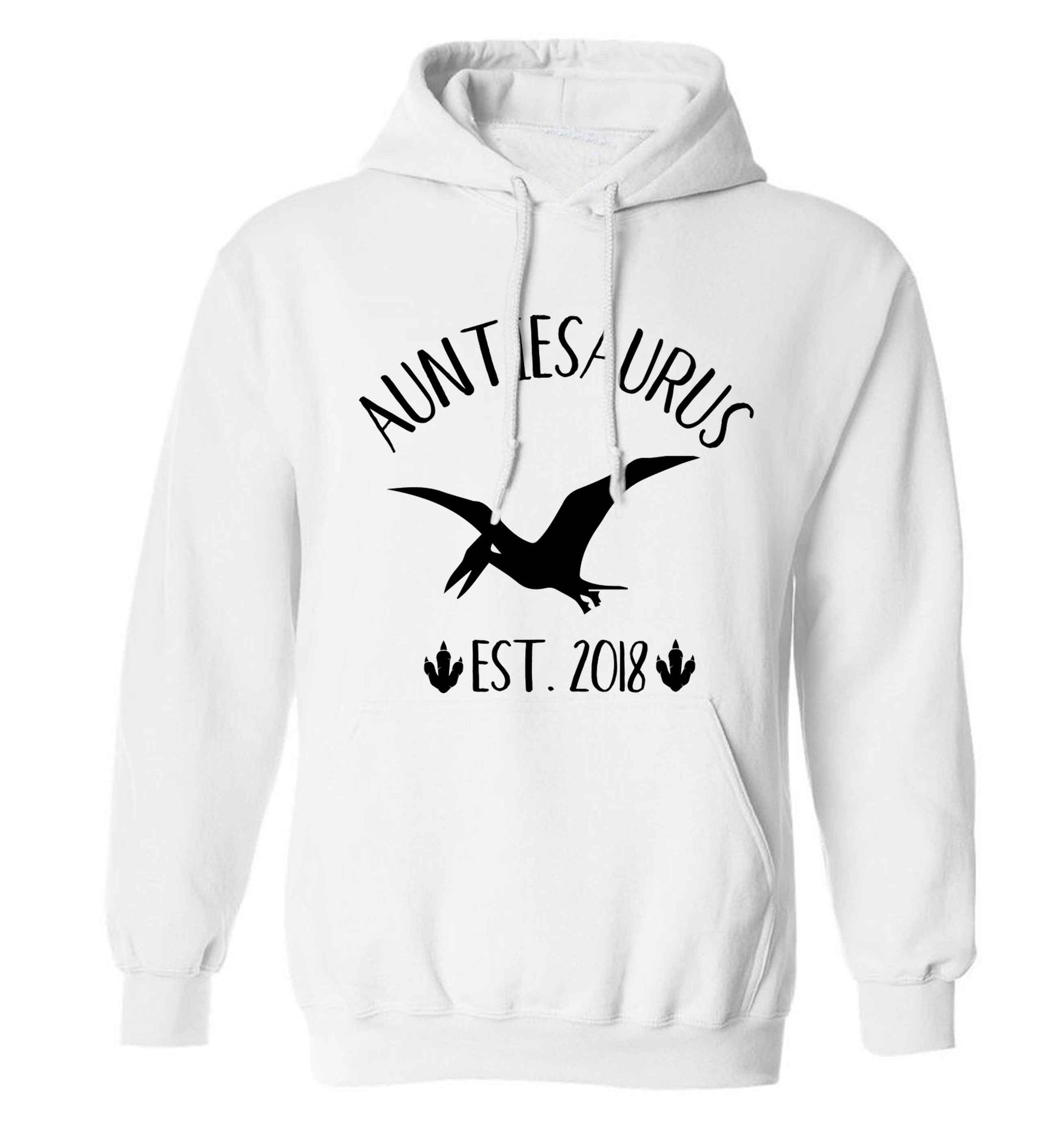 Personalised auntiesaurus since (custom date) adults unisex white hoodie 2XL