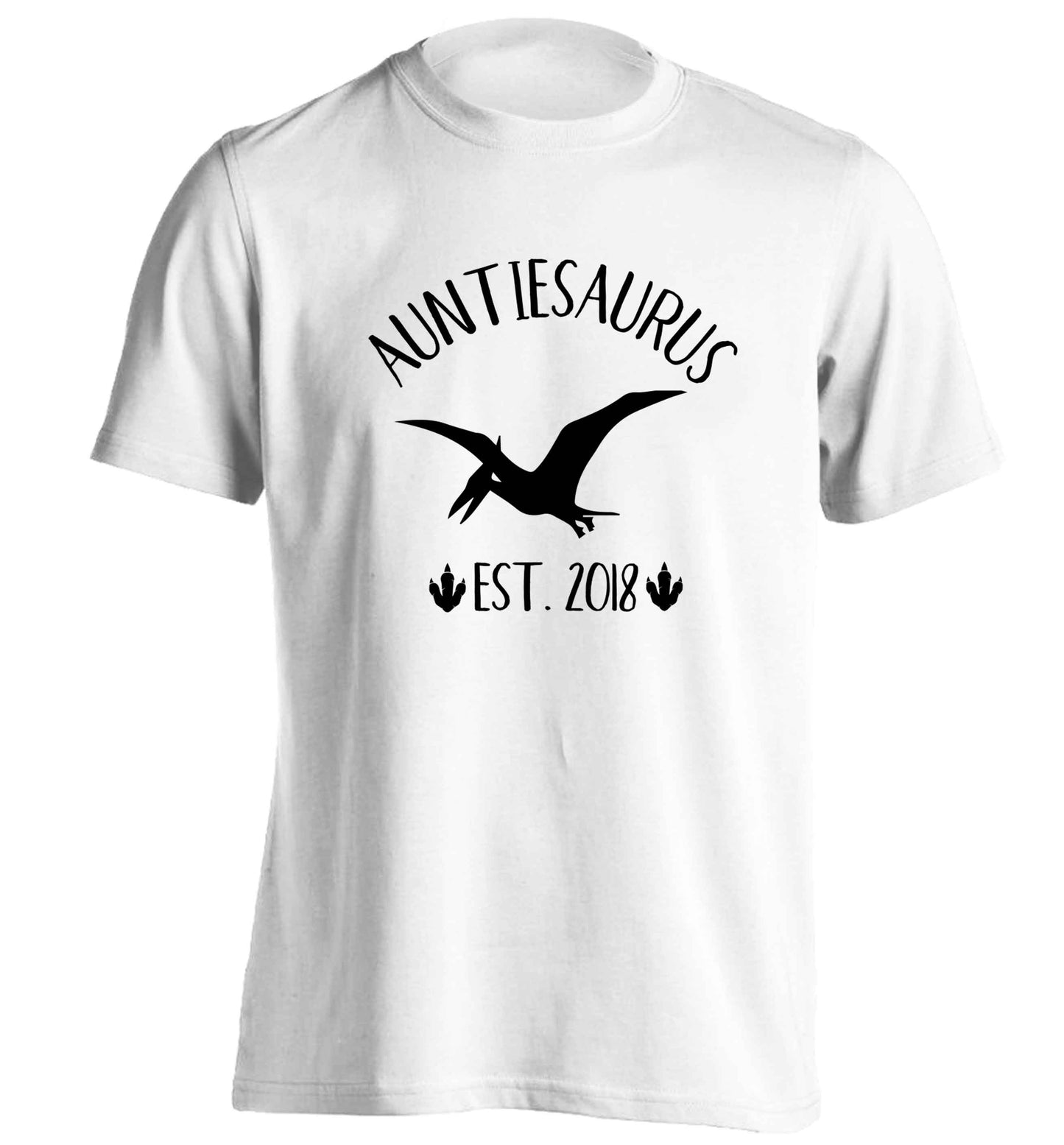 Personalised auntiesaurus since (custom date) adults unisex white Tshirt 2XL
