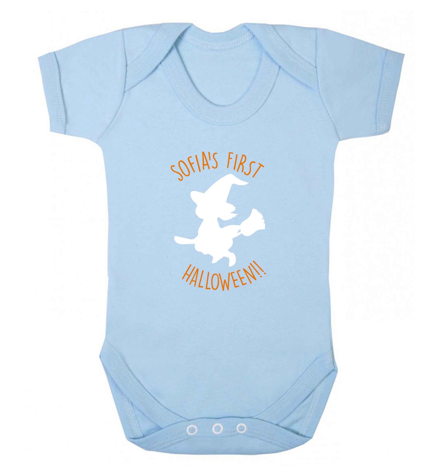 Personalised first halloween - Witch baby vest pale blue 18-24 months