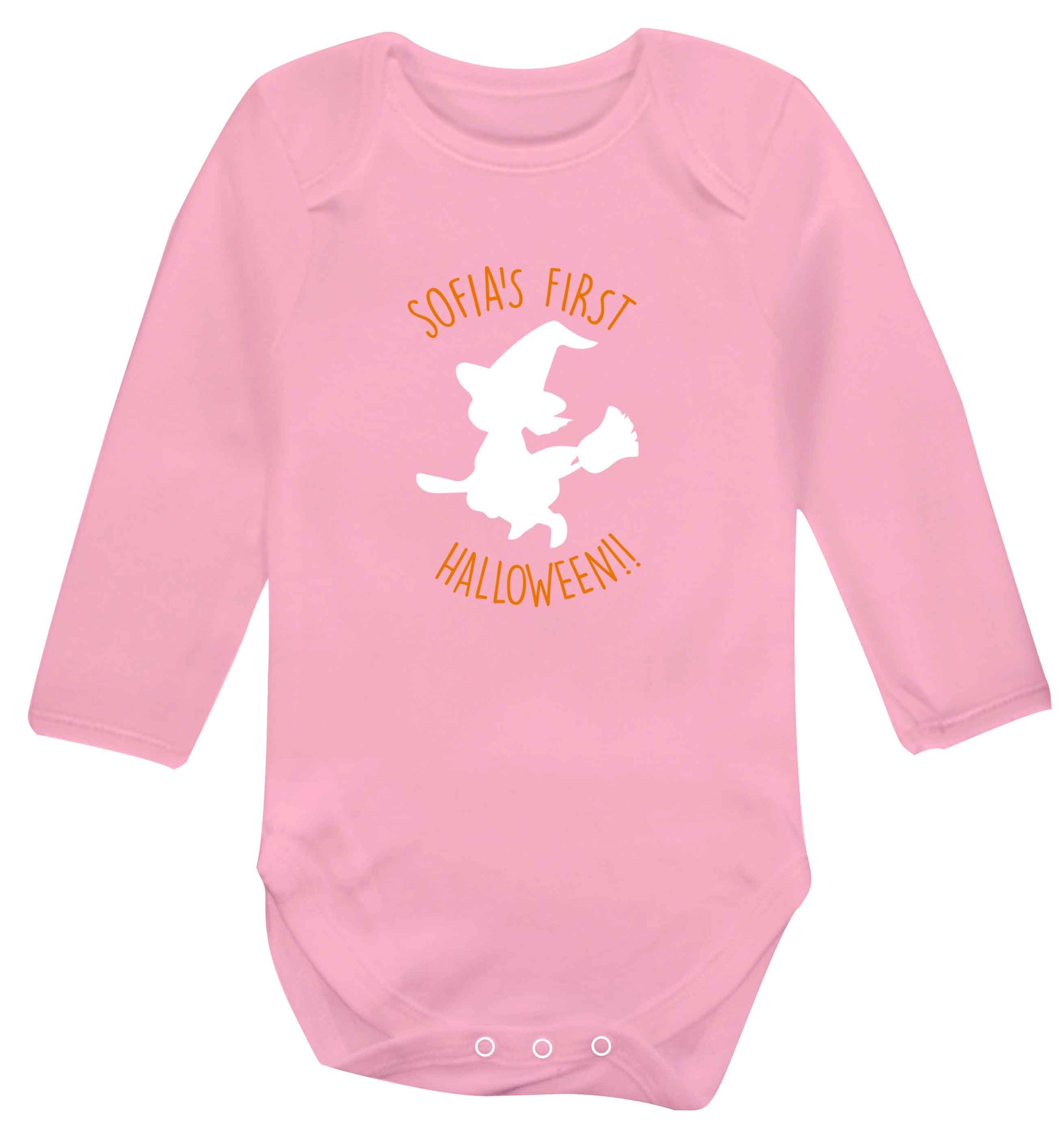 Personalised first halloween - Witch baby vest long sleeved pale pink 6-12 months