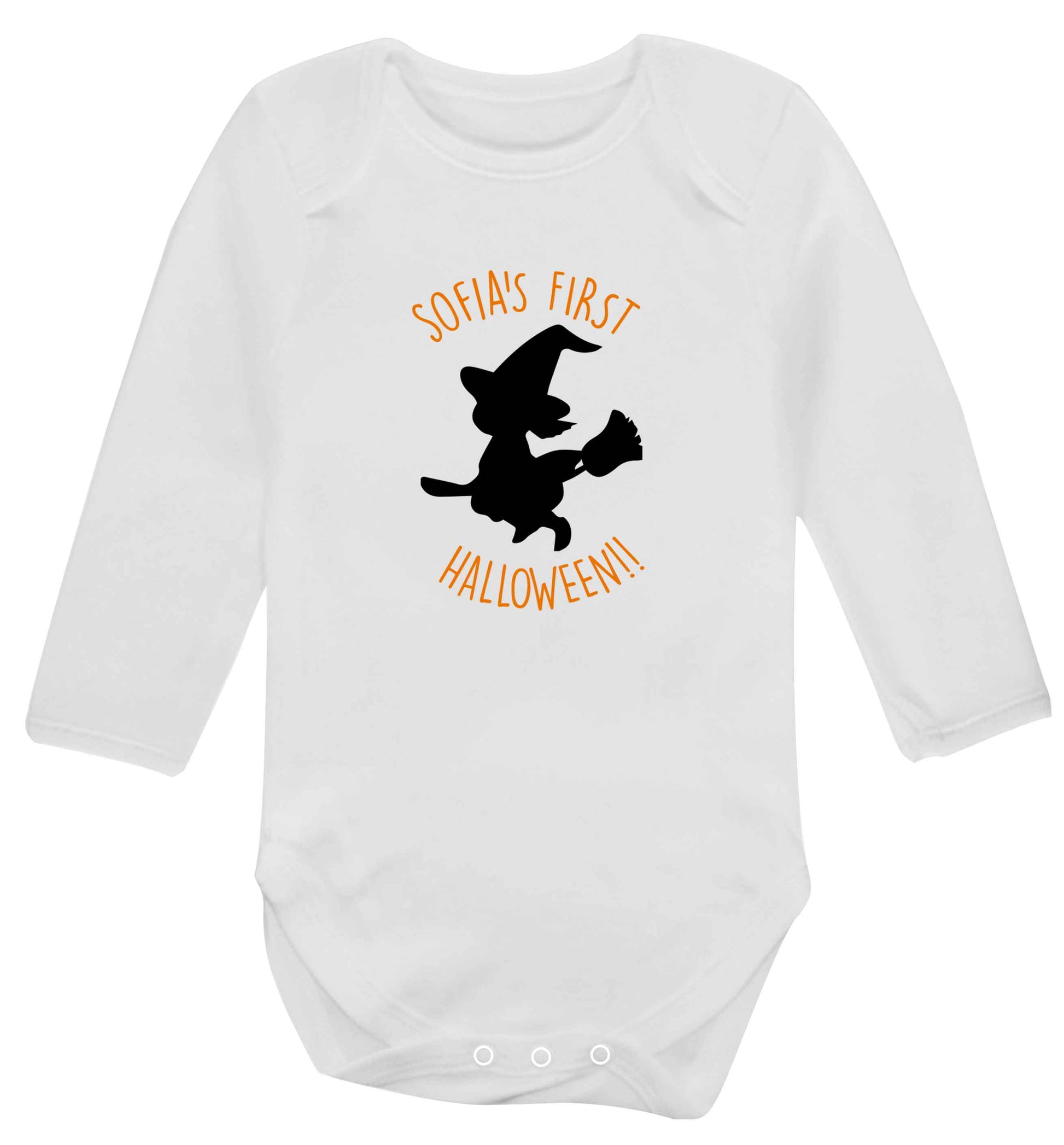 Personalised first halloween - Witch baby vest long sleeved white 6-12 months