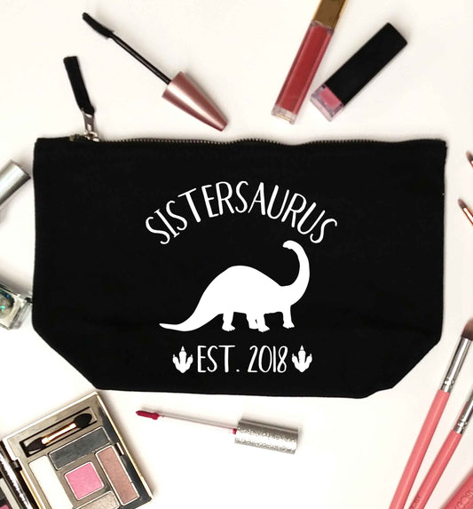 Personalised sistersaurus since (custom date) black makeup bag