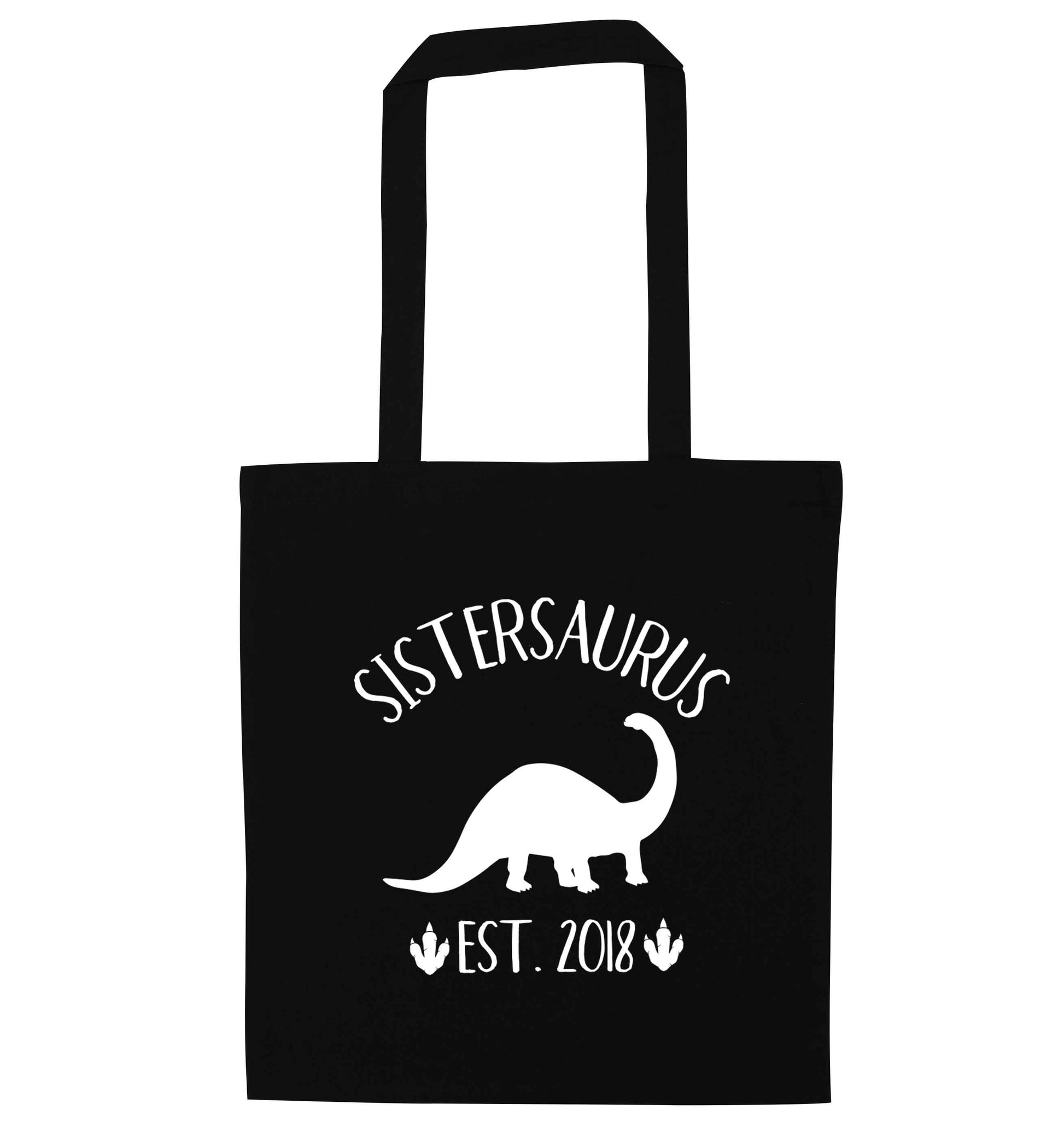 Personalised sistersaurus since (custom date) black tote bag