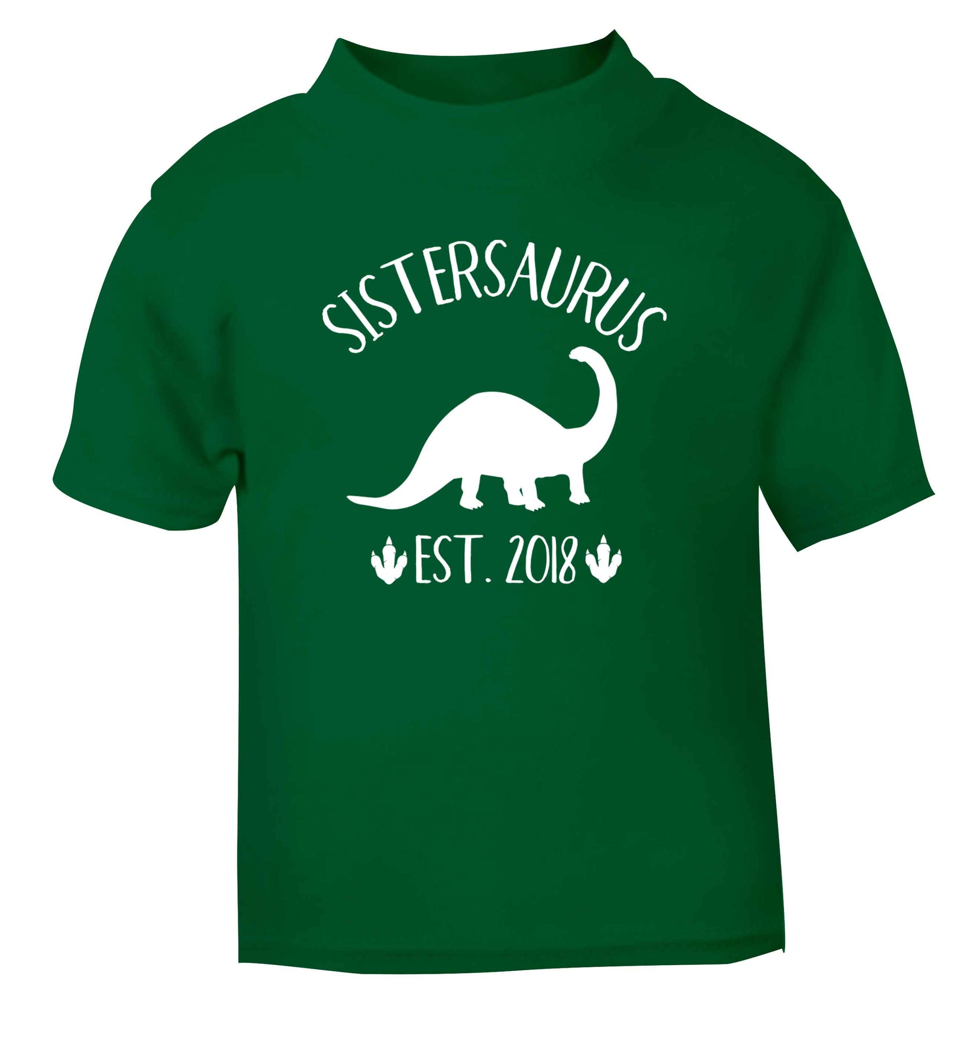 Personalised sistersaurus since (custom date) green Baby Toddler Tshirt 2 Years