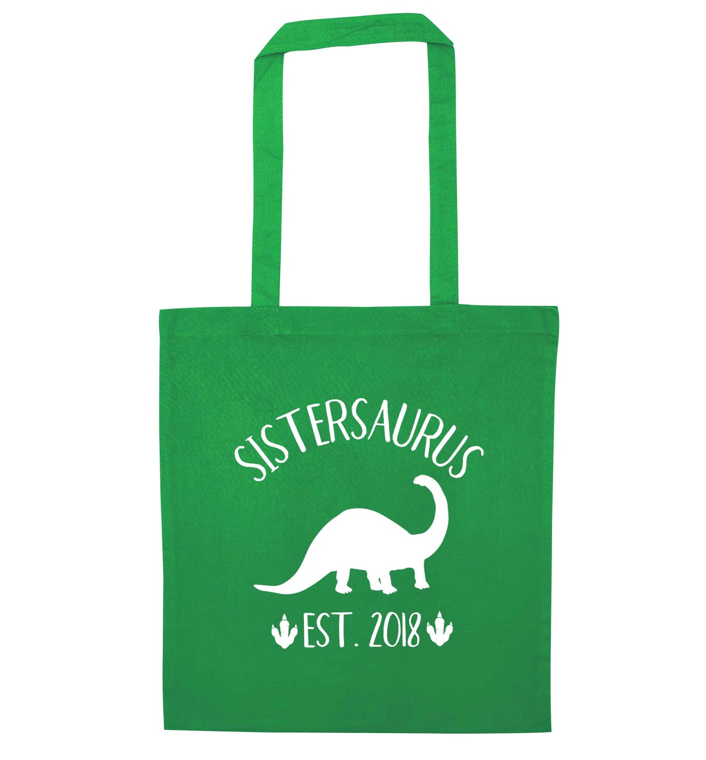 Personalised sistersaurus since (custom date) green tote bag