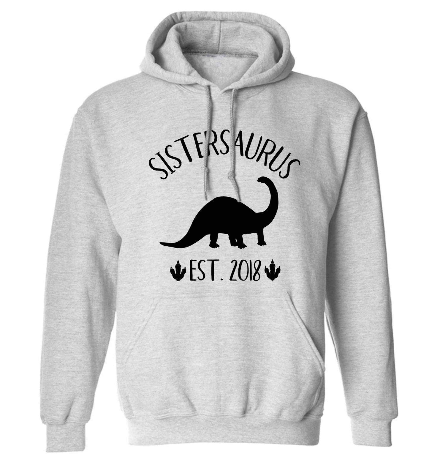Personalised sistersaurus since (custom date) adults unisex grey hoodie 2XL
