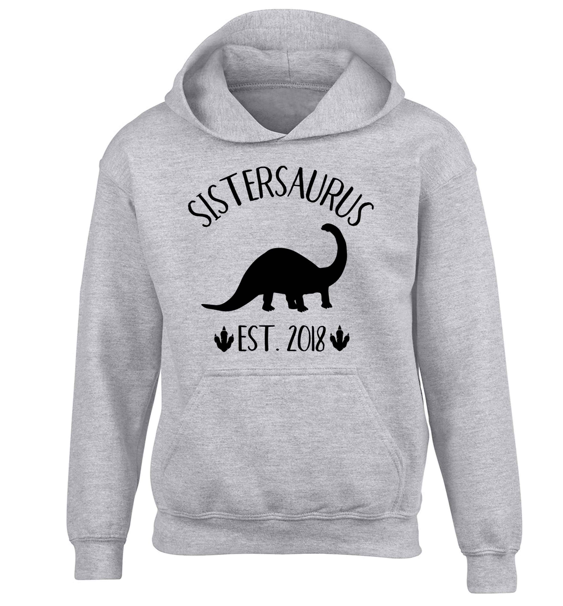 Personalised sistersaurus since (custom date) children's grey hoodie 12-13 Years