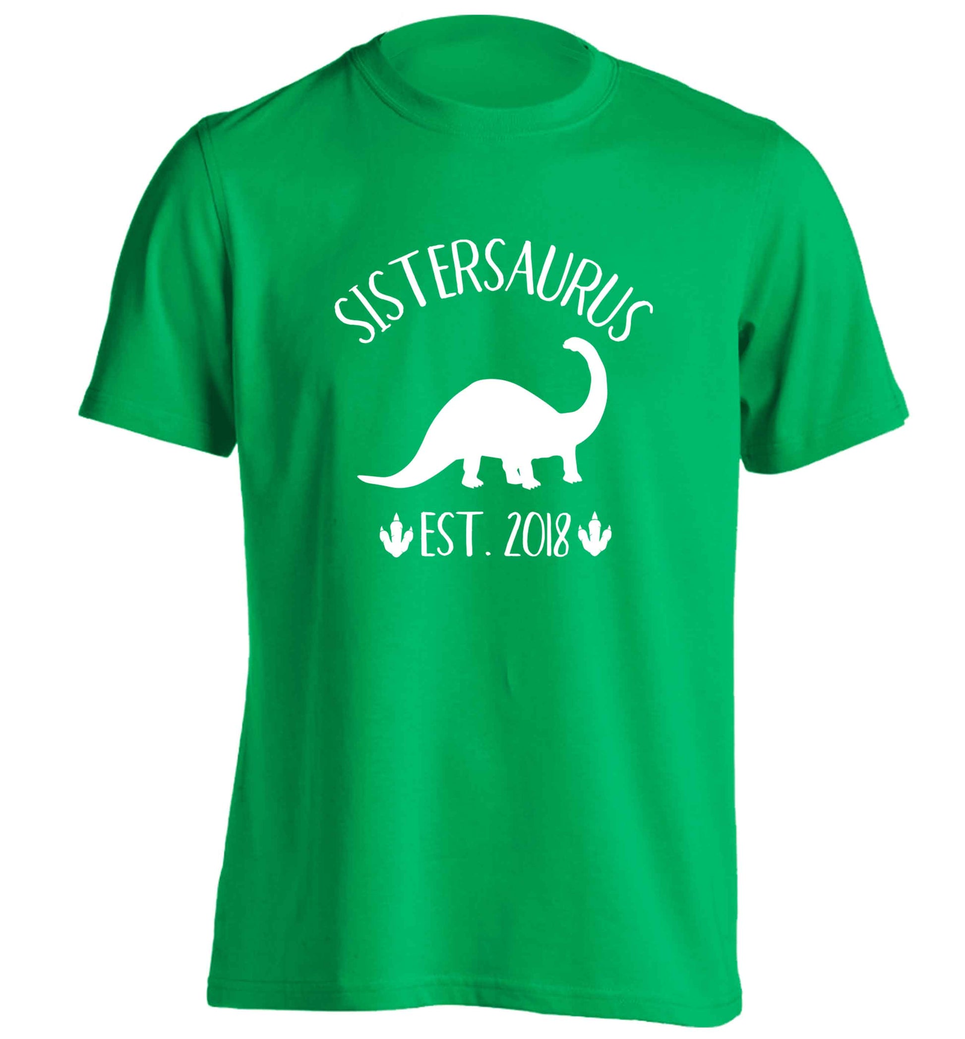 Personalised sistersaurus since (custom date) adults unisex green Tshirt 2XL