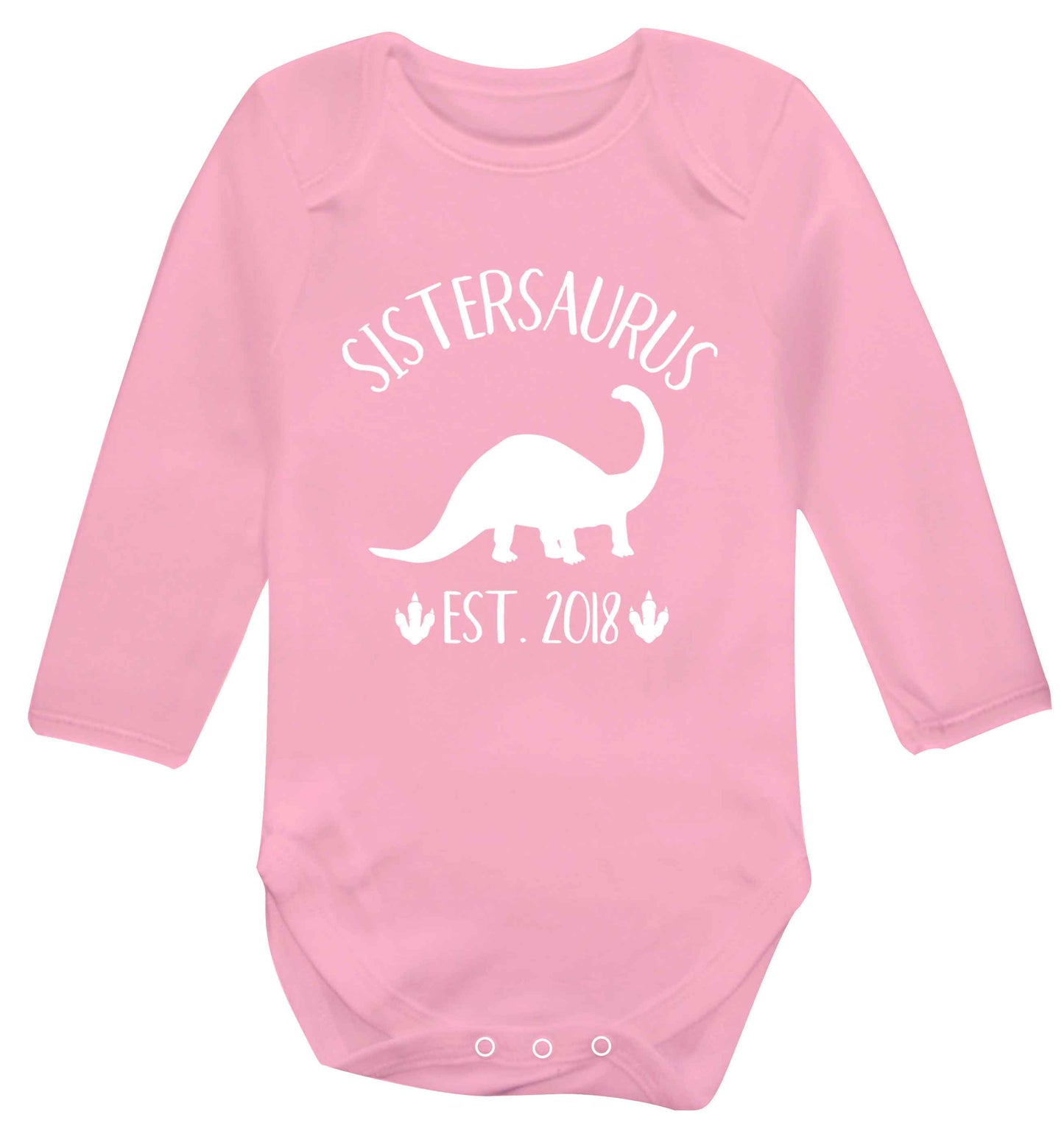 Personalised sistersaurus since (custom date) Baby Vest long sleeved pale pink 6-12 months