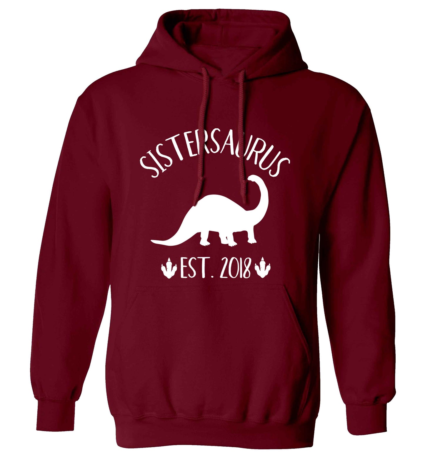 Personalised sistersaurus since (custom date) adults unisex maroon hoodie 2XL