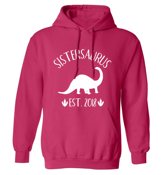 Personalised sistersaurus since (custom date) adults unisex pink hoodie 2XL