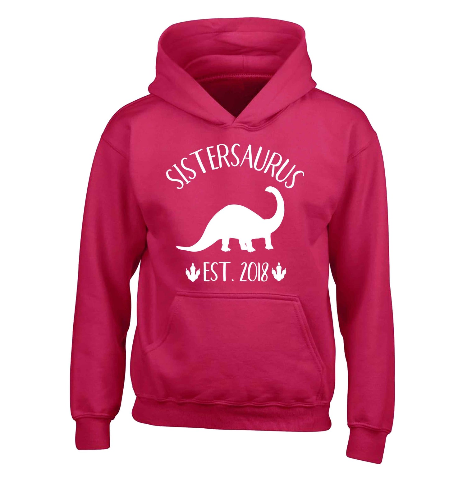 Personalised sistersaurus since (custom date) children's pink hoodie 12-13 Years