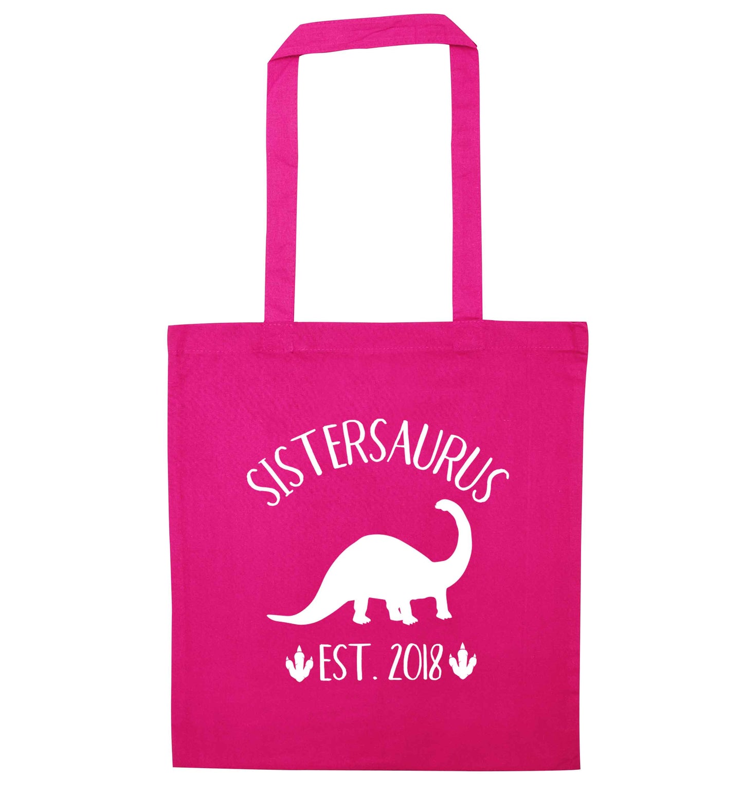 Personalised sistersaurus since (custom date) pink tote bag