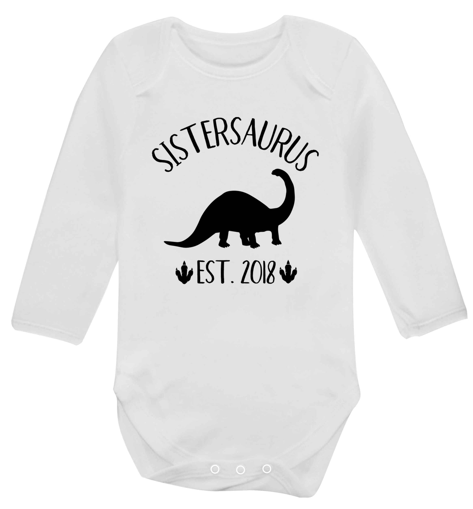 Personalised sistersaurus since (custom date) Baby Vest long sleeved white 6-12 months