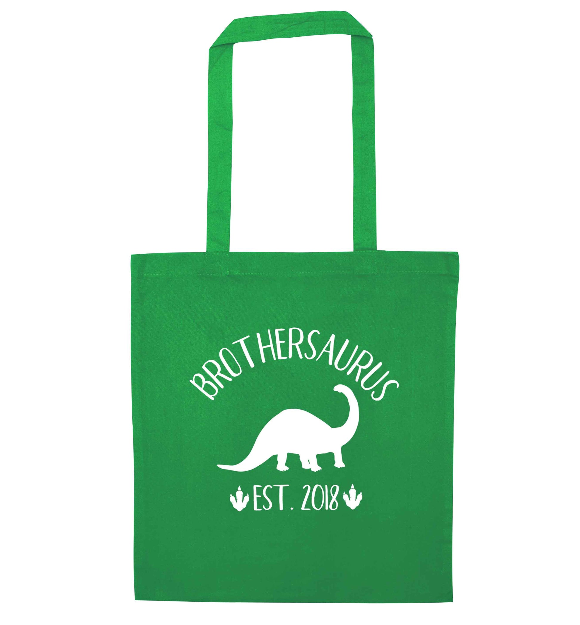 Personalised brothersaurus since (custom date) green tote bag