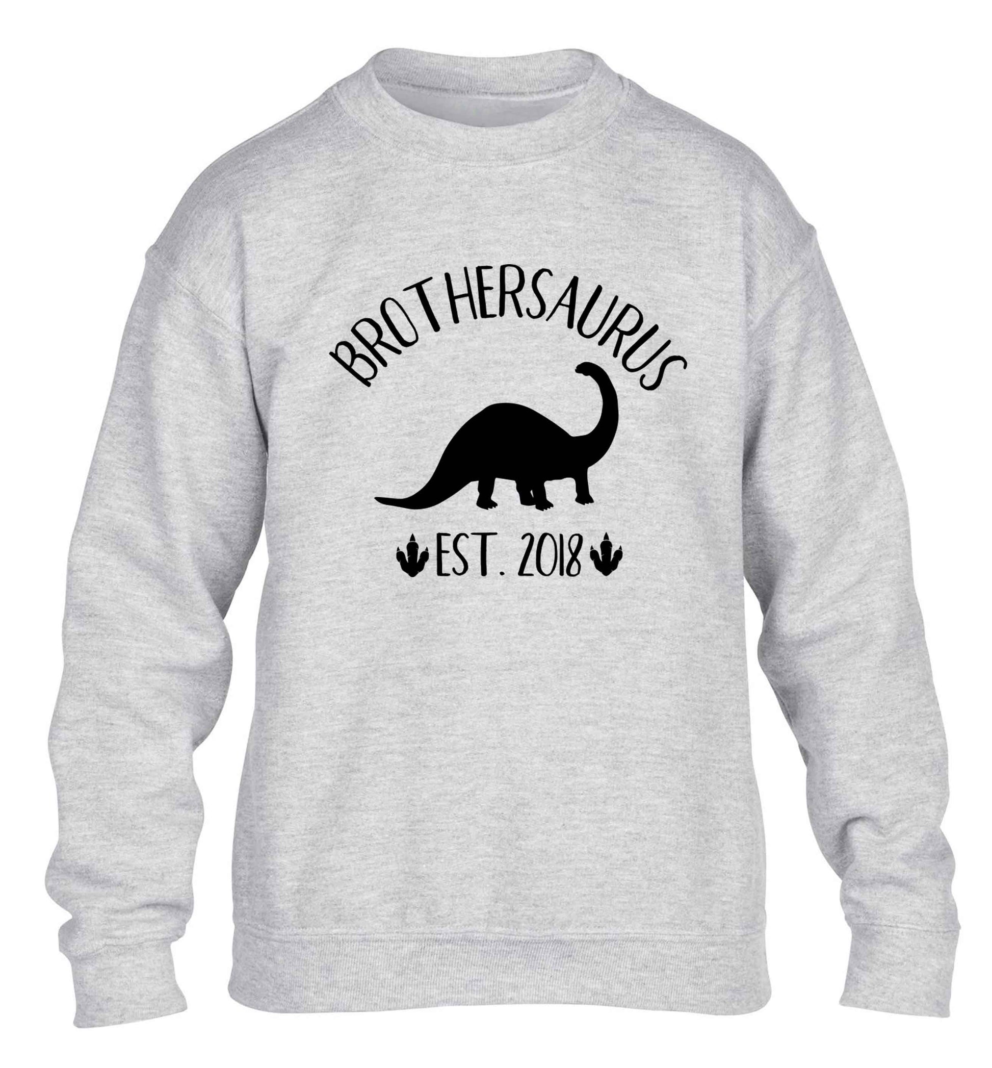 Personalised brothersaurus since (custom date) children's grey sweater 12-13 Years