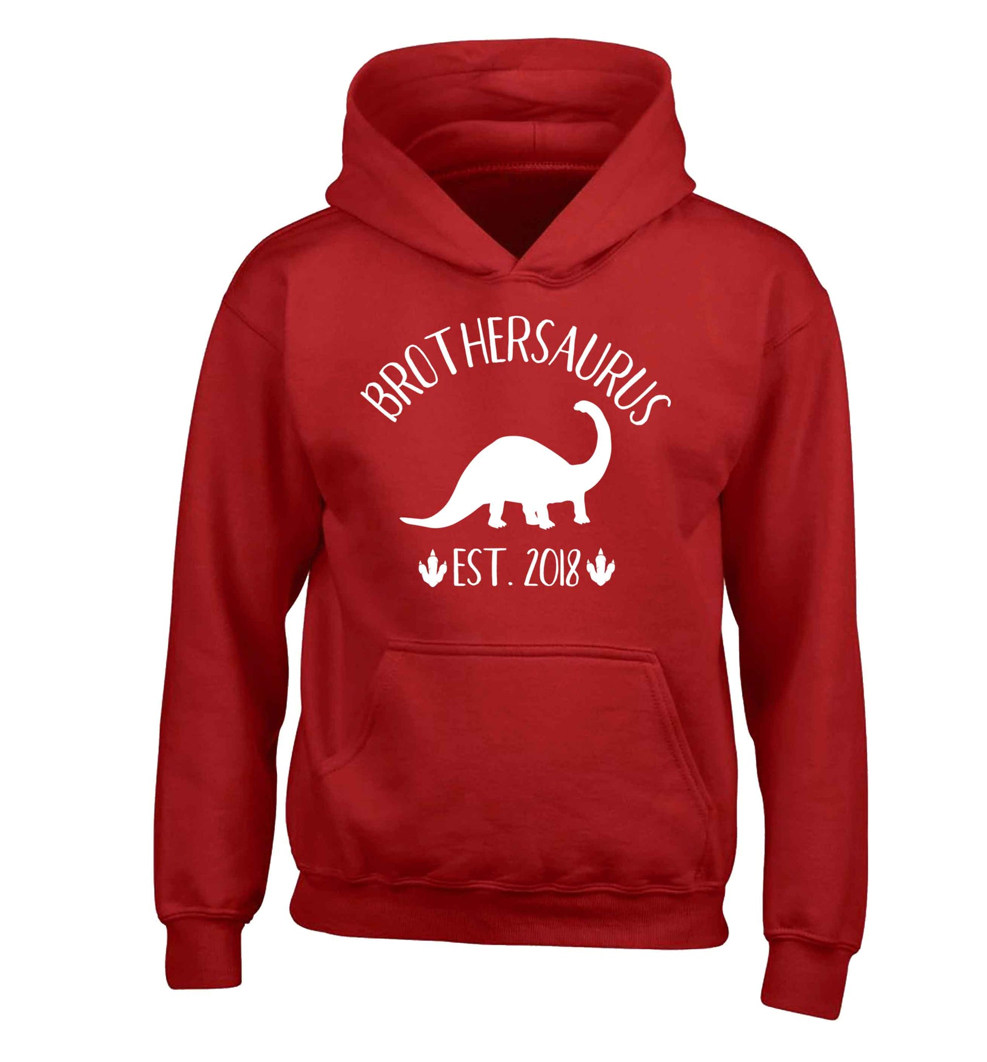 Personalised brothersaurus since (custom date) children's red hoodie 12-13 Years