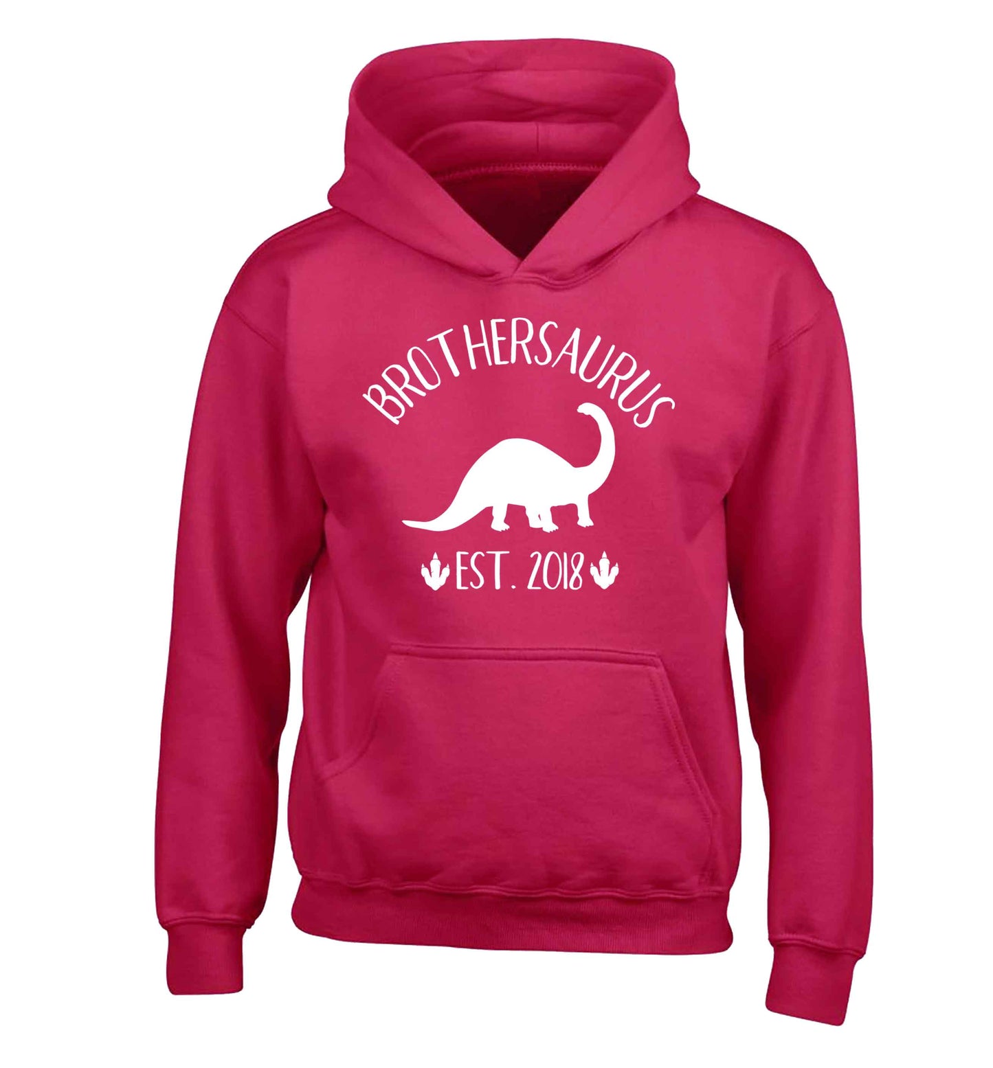 Personalised brothersaurus since (custom date) children's pink hoodie 12-13 Years