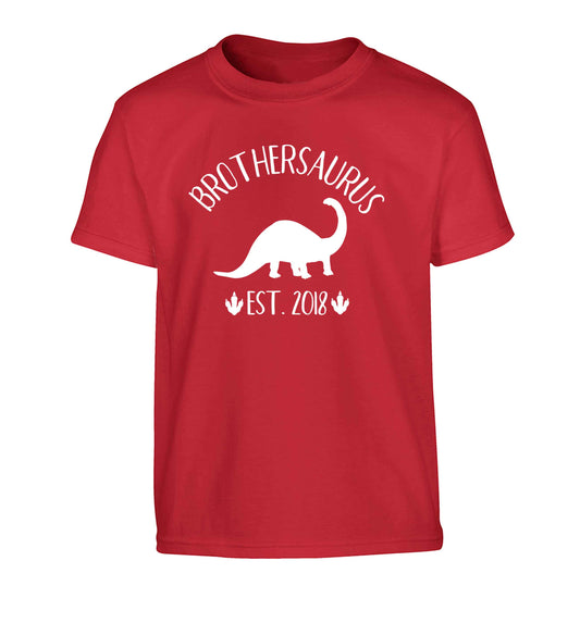 Personalised brothersaurus since (custom date) Children's red Tshirt 12-13 Years