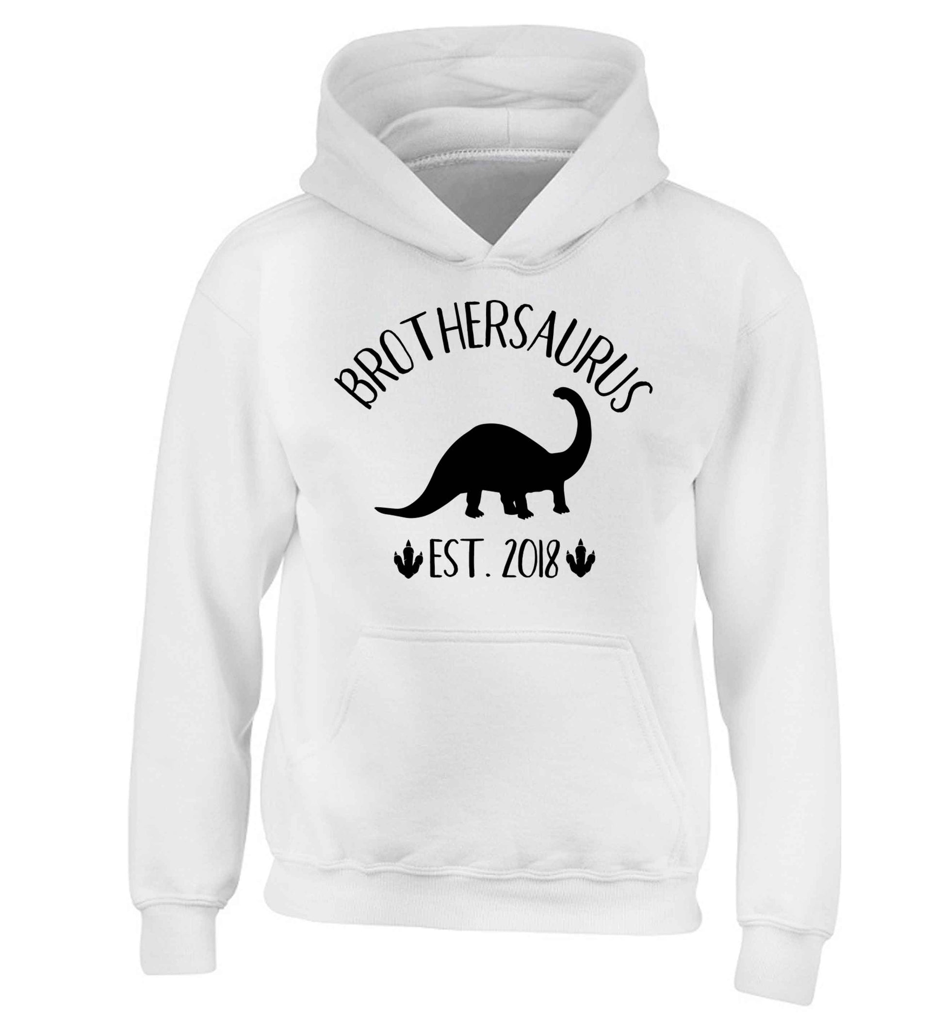 Personalised brothersaurus since (custom date) children's white hoodie 12-13 Years
