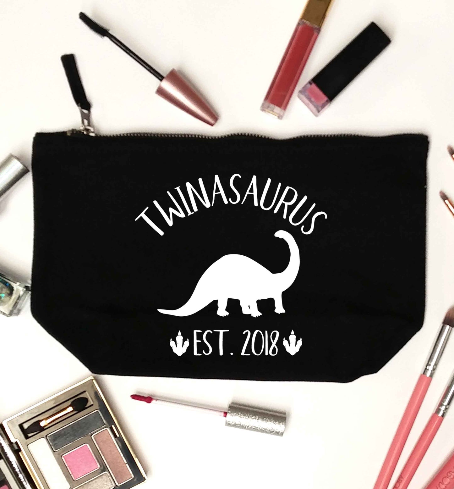Personalised twinasaurus since (custom date) black makeup bag