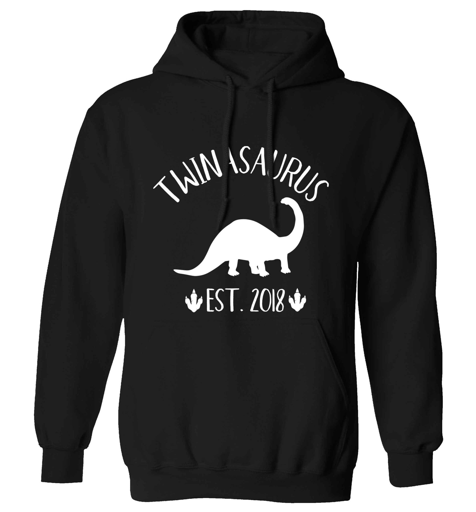 Personalised twinasaurus since (custom date) adults unisex black hoodie 2XL