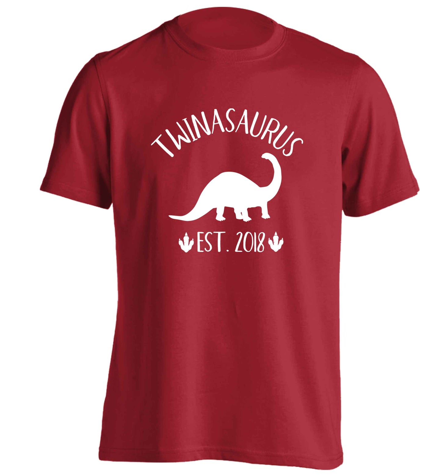 Personalised twinasaurus since (custom date) adults unisex red Tshirt 2XL