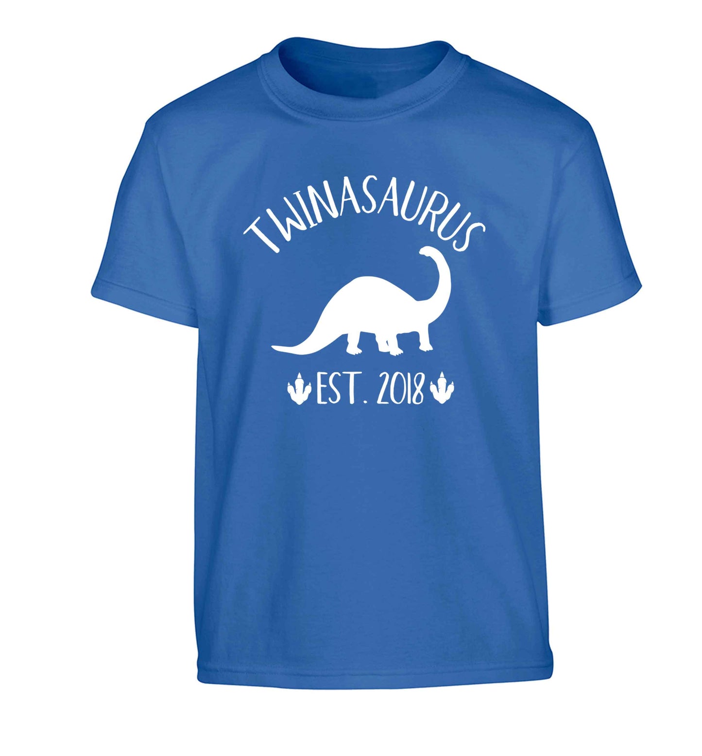 Personalised twinasaurus since (custom date) Children's blue Tshirt 12-13 Years