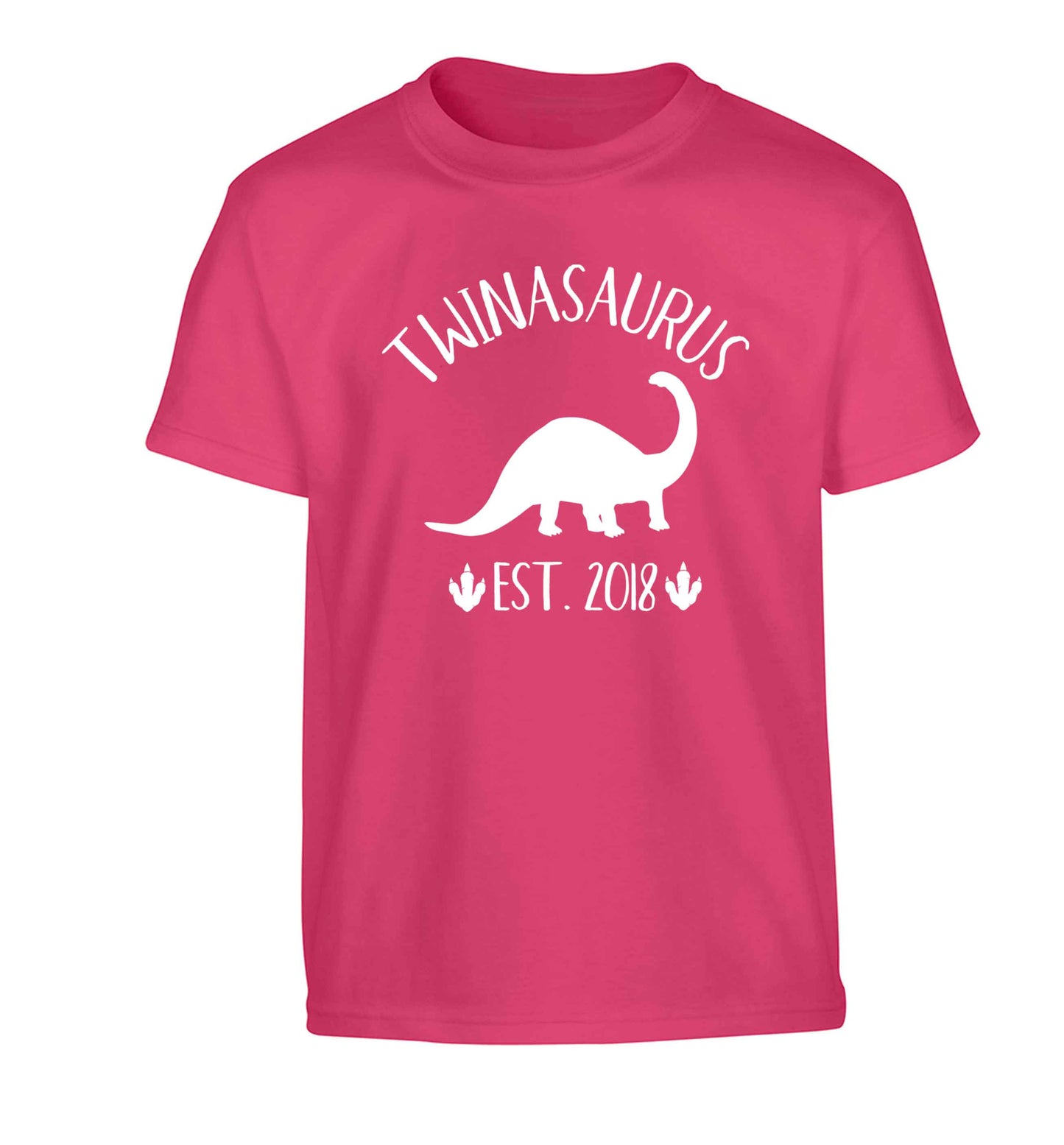 Personalised twinasaurus since (custom date) Children's pink Tshirt 12-13 Years