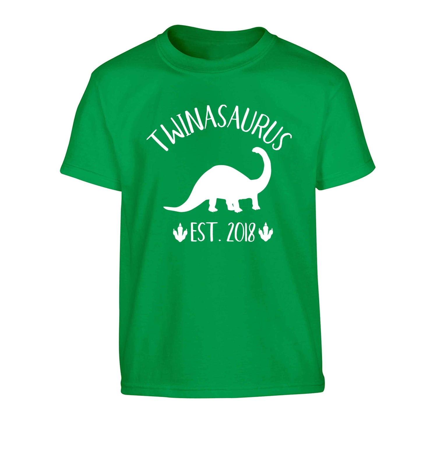 Personalised twinasaurus since (custom date) Children's green Tshirt 12-13 Years
