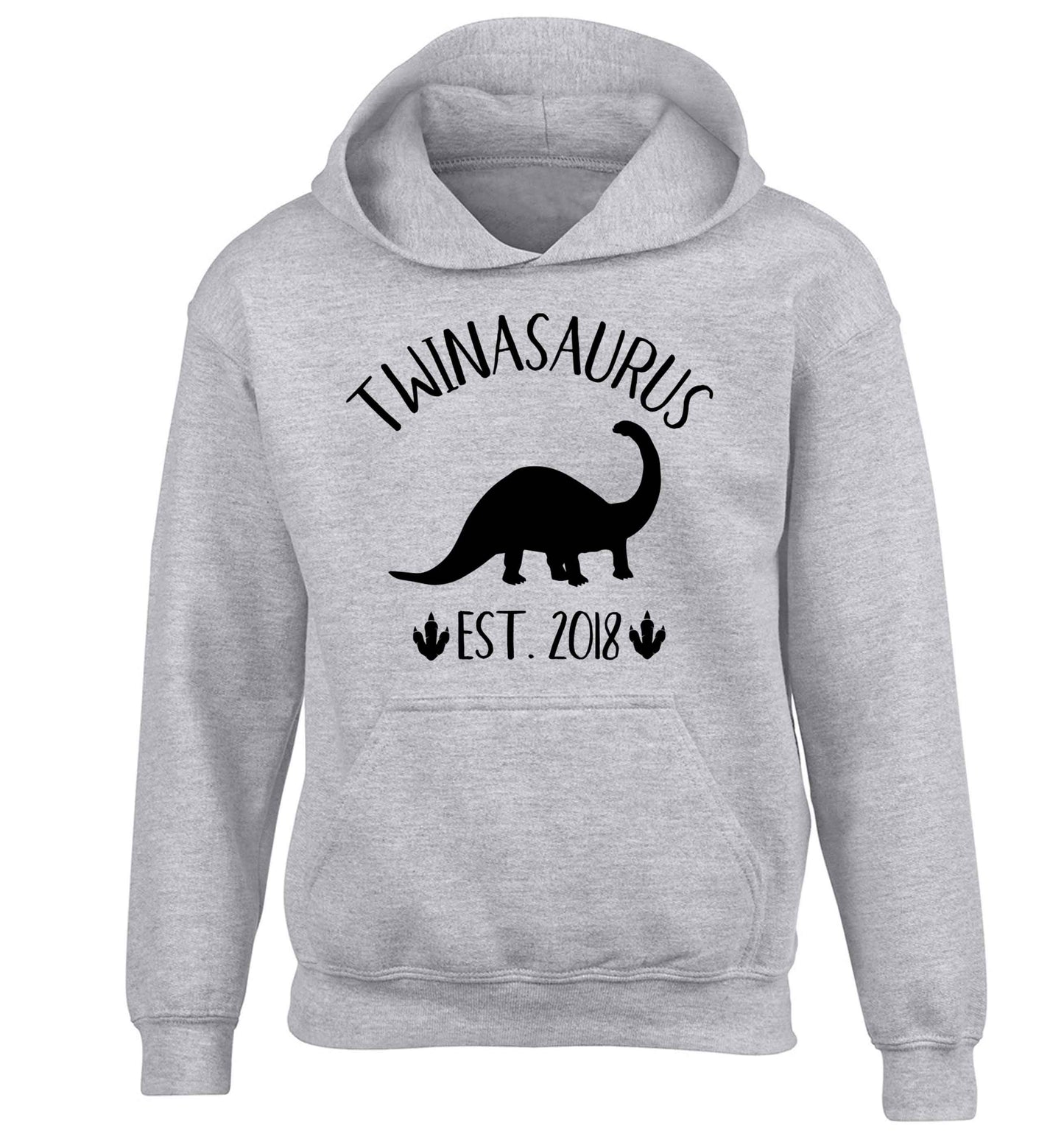 Personalised twinasaurus since (custom date) children's grey hoodie 12-13 Years
