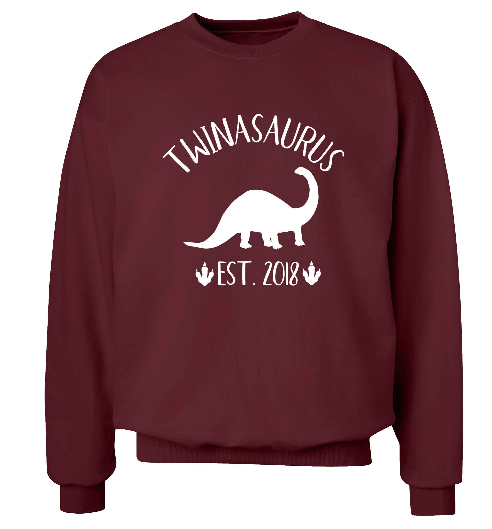 Personalised twinasaurus since (custom date) Adult's unisex maroon Sweater 2XL