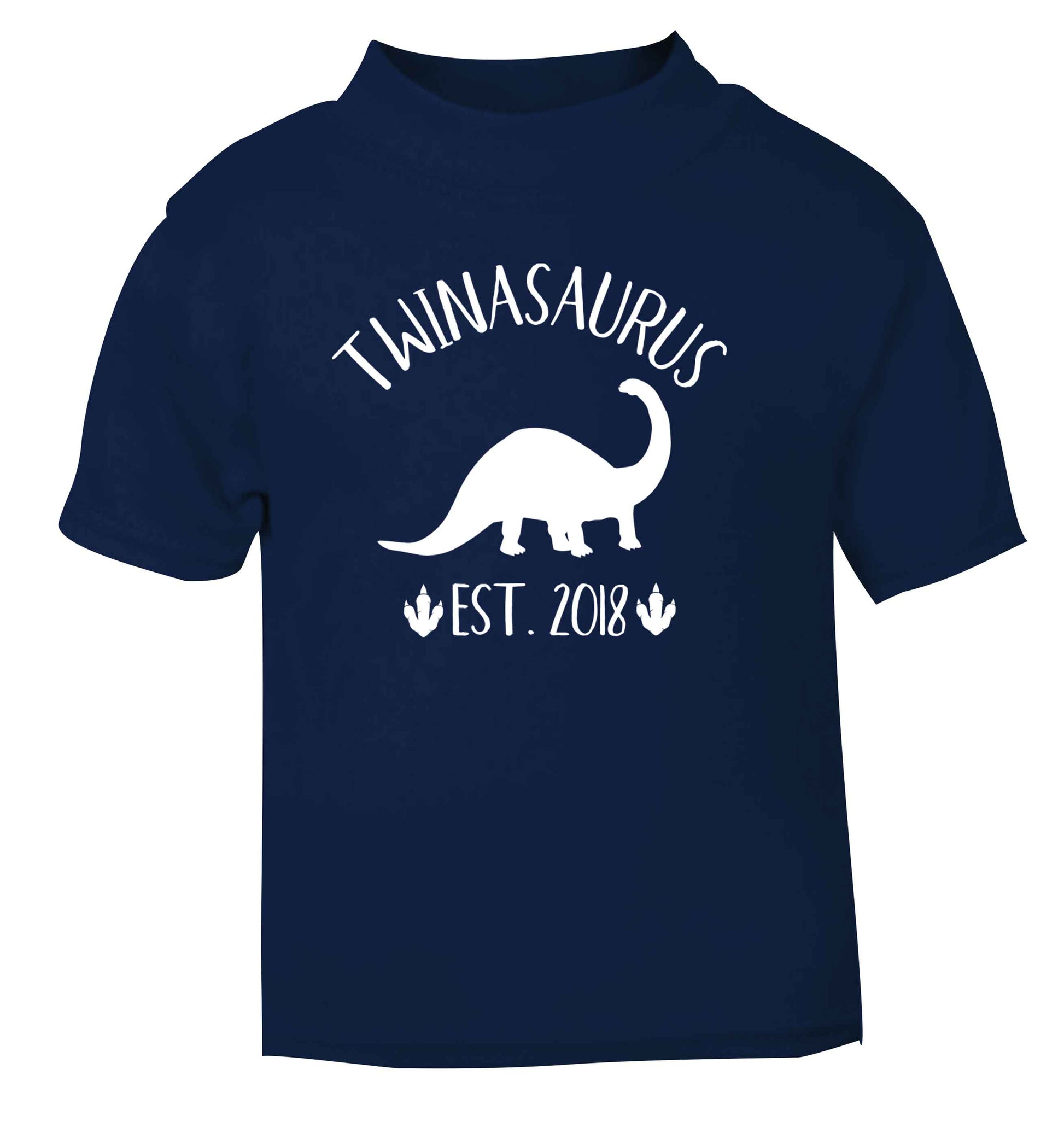 Personalised twinasaurus since (custom date) navy Baby Toddler Tshirt 2 Years