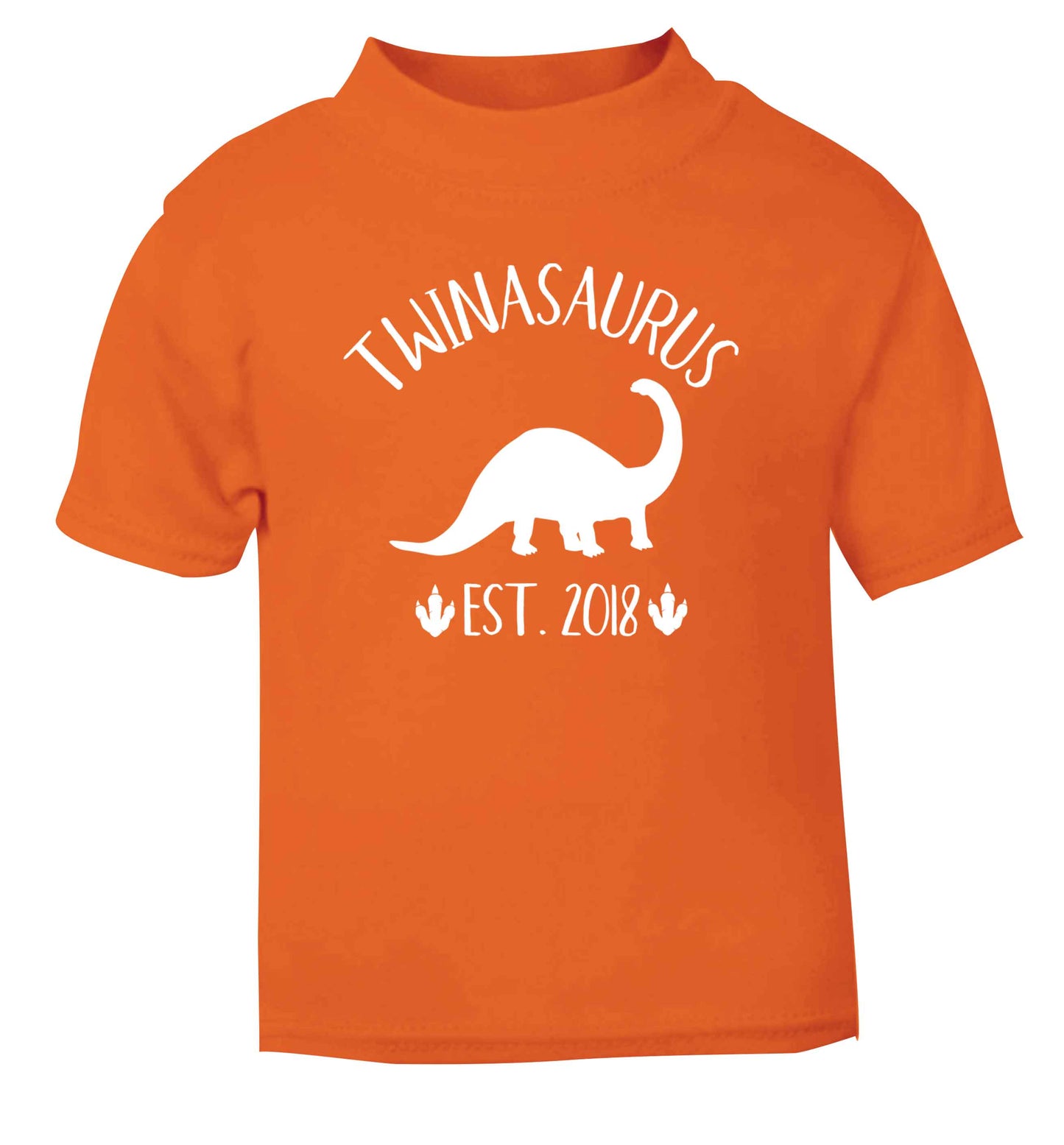 Personalised twinasaurus since (custom date) orange Baby Toddler Tshirt 2 Years