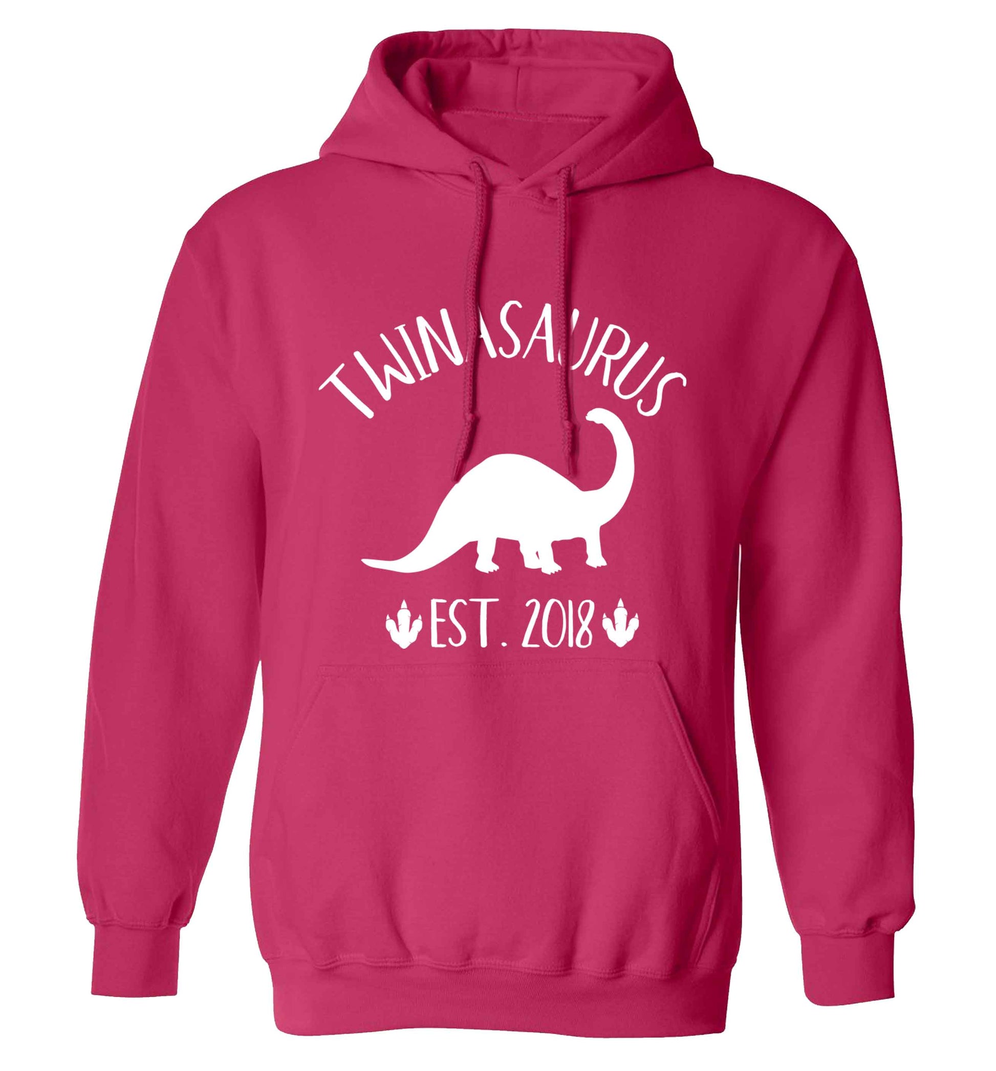 Personalised twinasaurus since (custom date) adults unisex pink hoodie 2XL