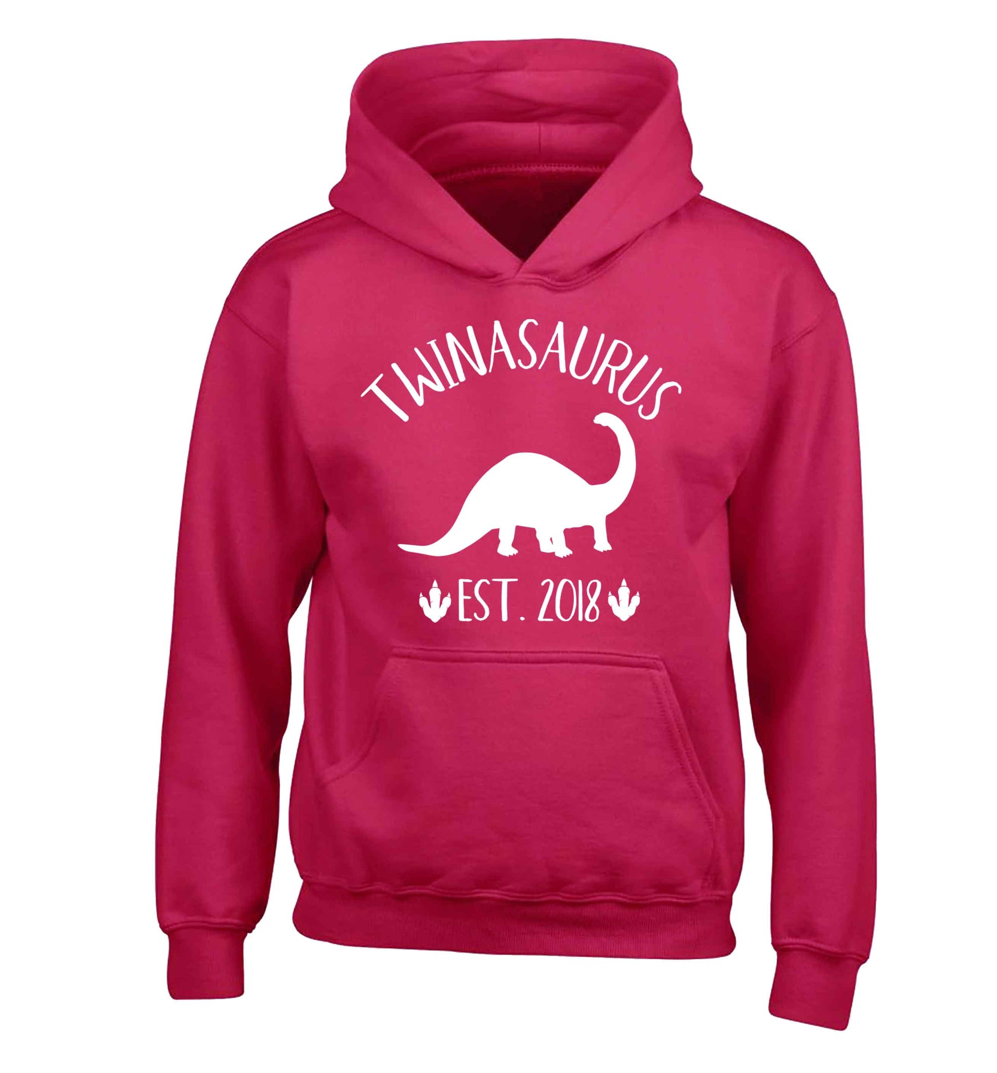 Personalised twinasaurus since (custom date) children's pink hoodie 12-13 Years