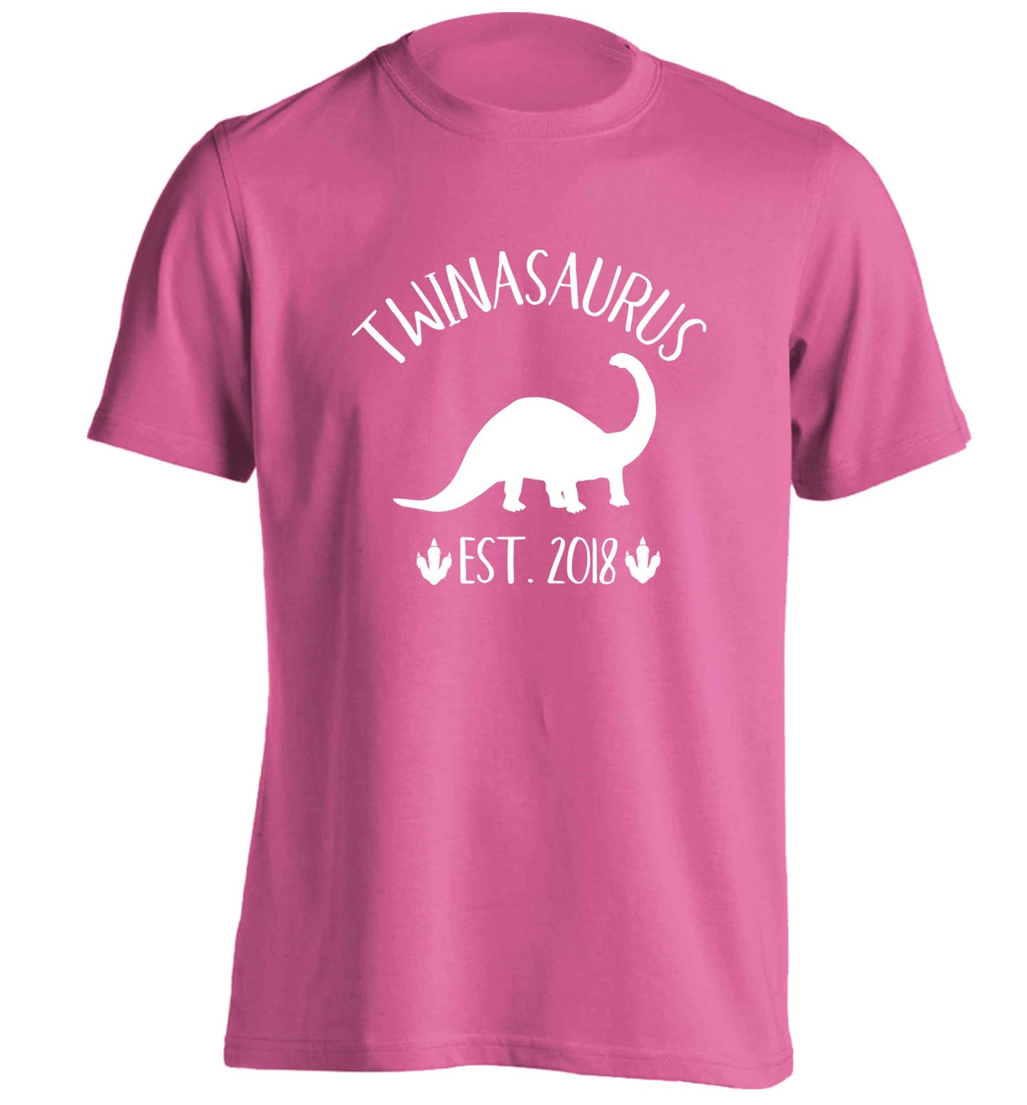 Personalised twinasaurus since (custom date) adults unisex pink Tshirt 2XL