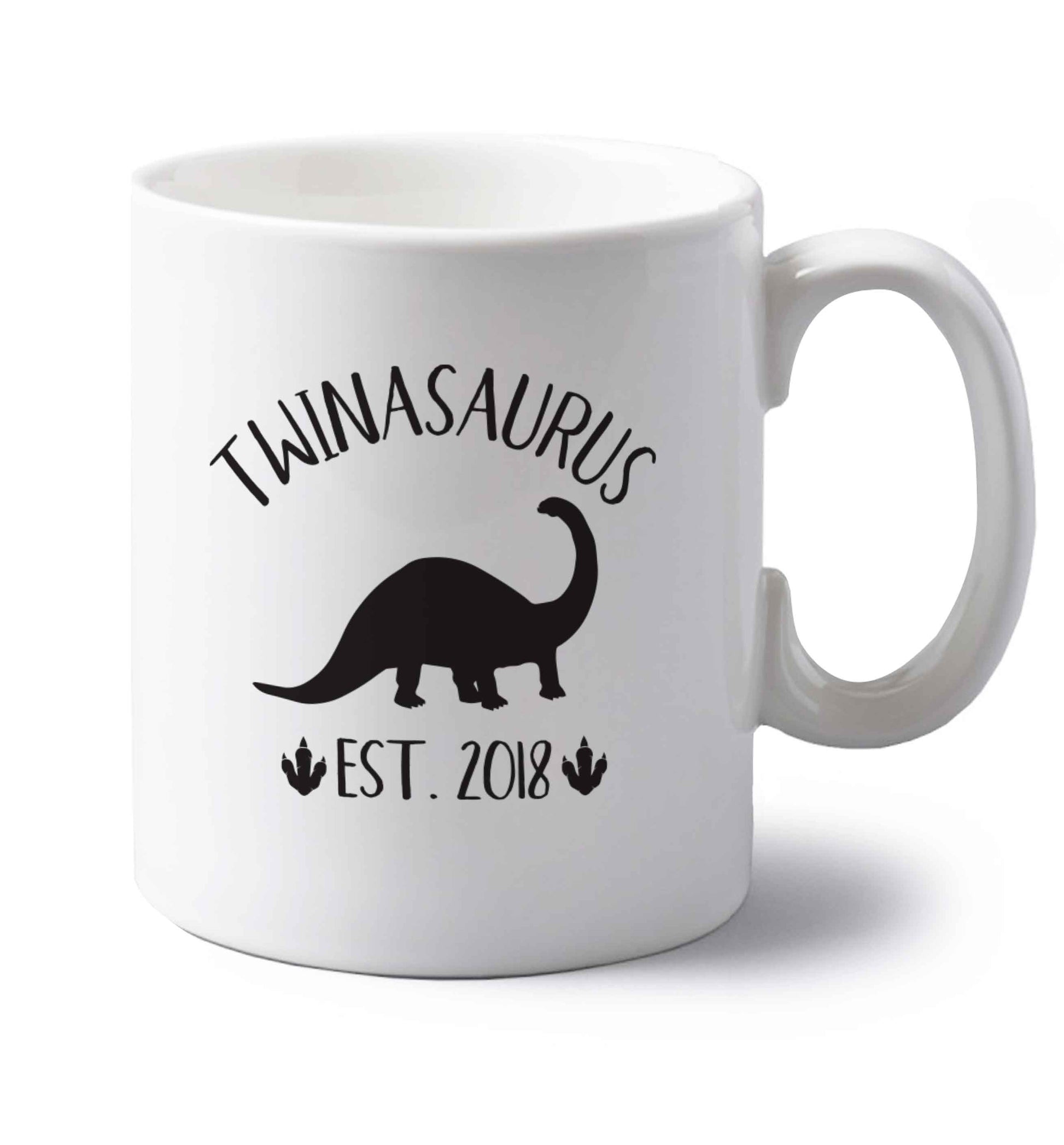 Personalised twinasaurus since (custom date) left handed white ceramic mug 