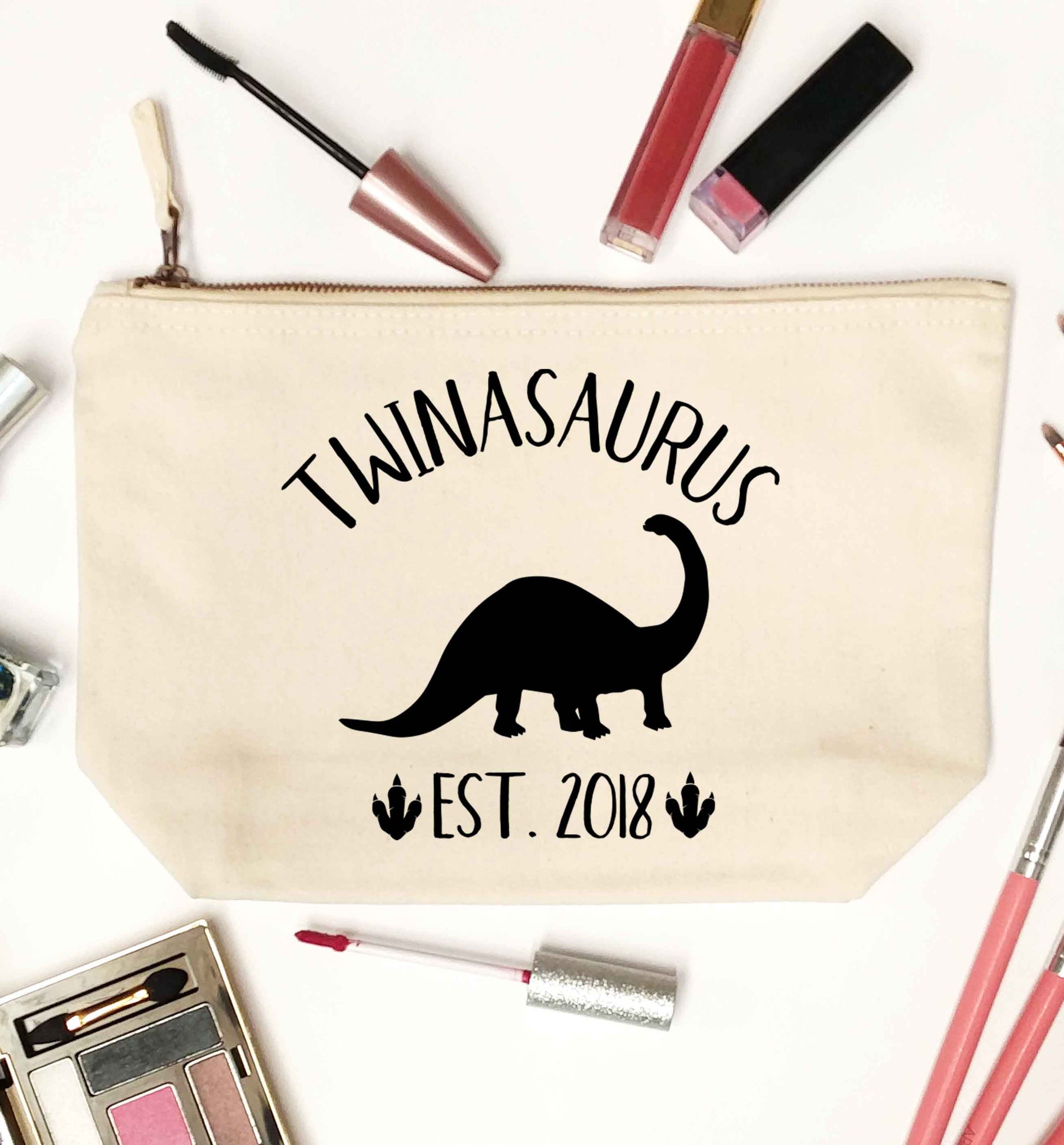 Personalised twinasaurus since (custom date) natural makeup bag