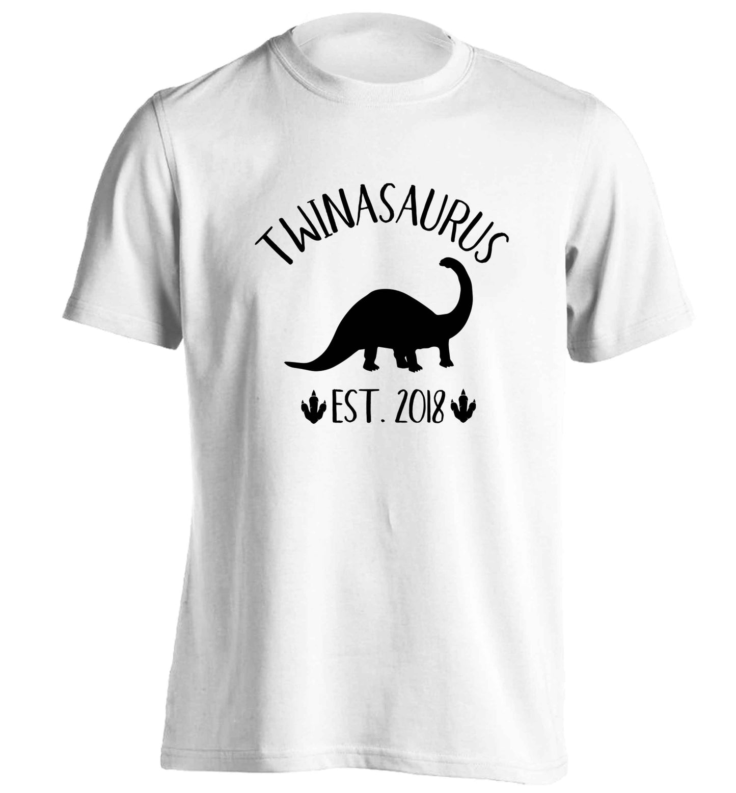 Personalised twinasaurus since (custom date) adults unisex white Tshirt 2XL
