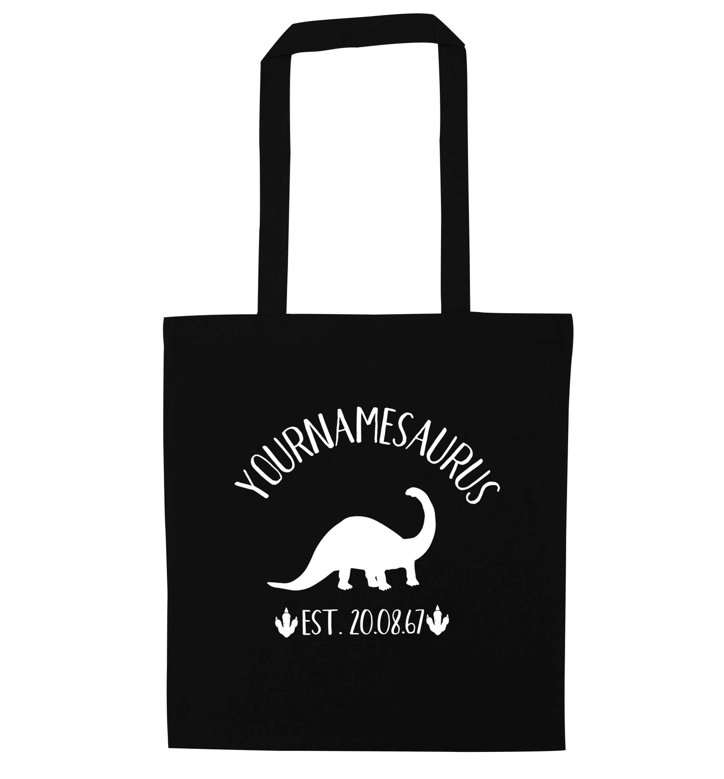 Personalised (your name) dinosaur birthday black tote bag