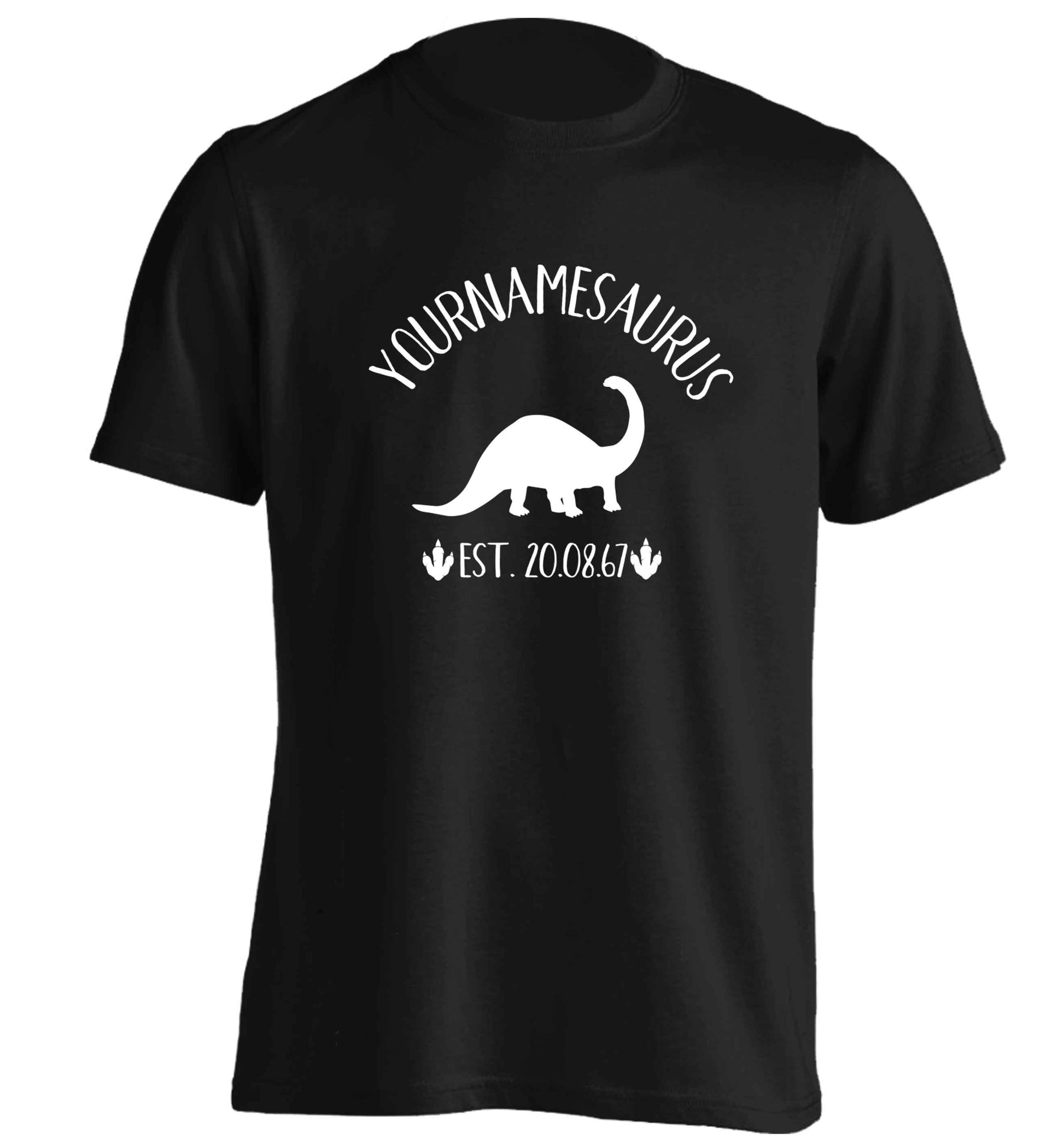 Personalised (your name) dinosaur birthday adults unisex black Tshirt 2XL