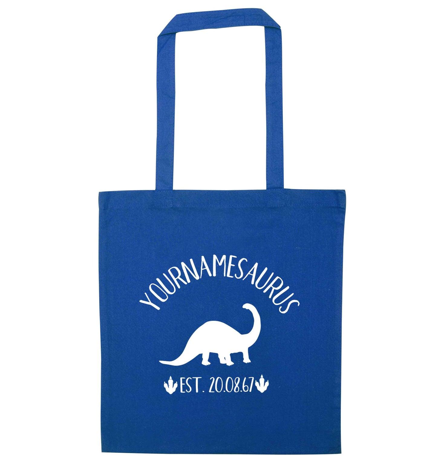 Personalised (your name) dinosaur birthday blue tote bag
