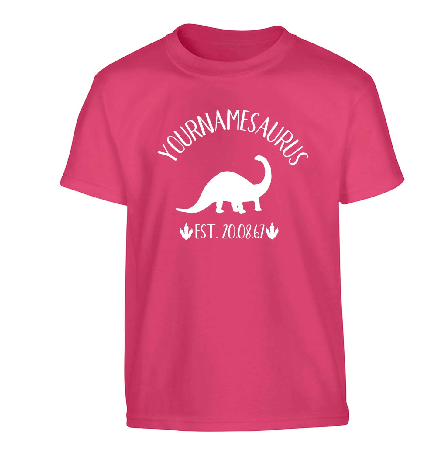 Personalised (your name) dinosaur birthday Children's pink Tshirt 12-13 Years