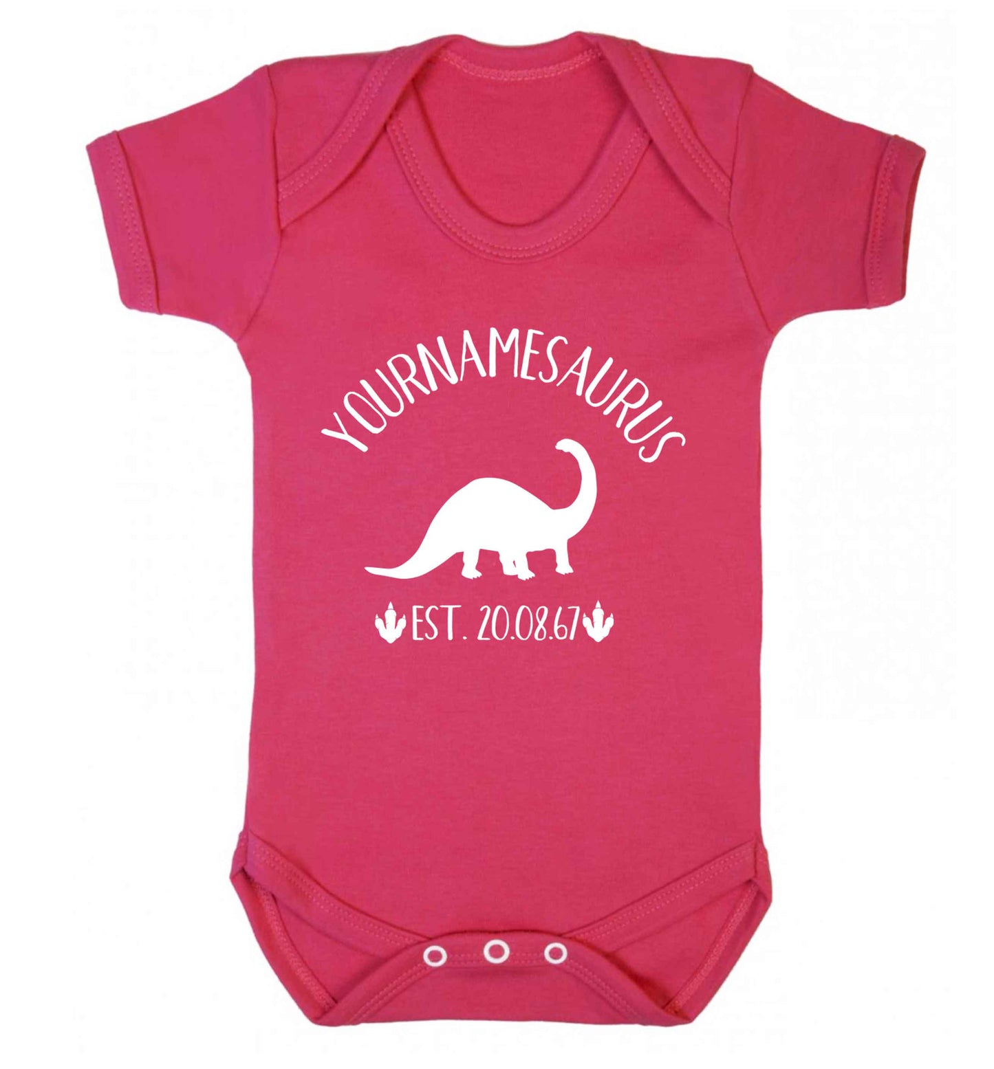 Personalised (your name) dinosaur birthday Baby Vest dark pink 18-24 months