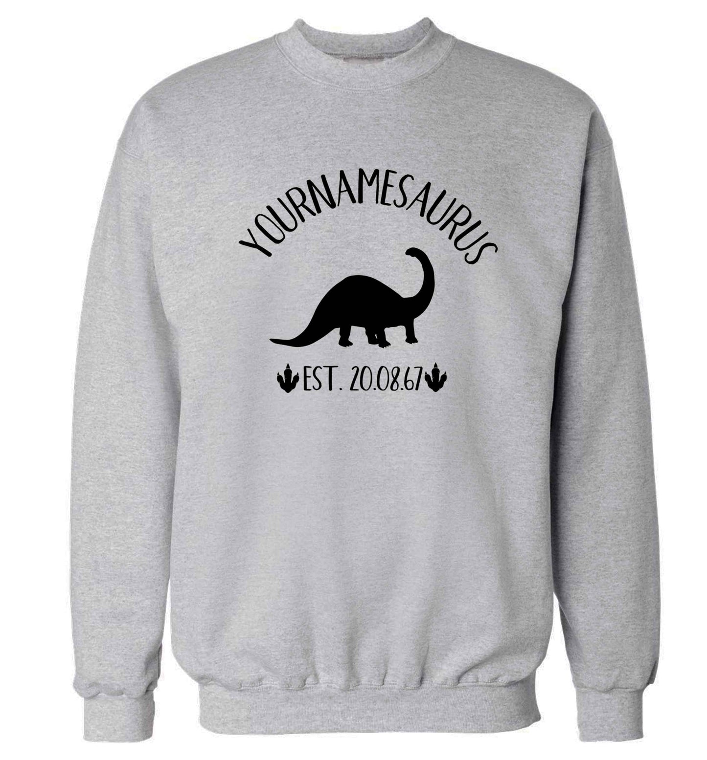 Personalised (your name) dinosaur birthday Adult's unisex grey Sweater 2XL